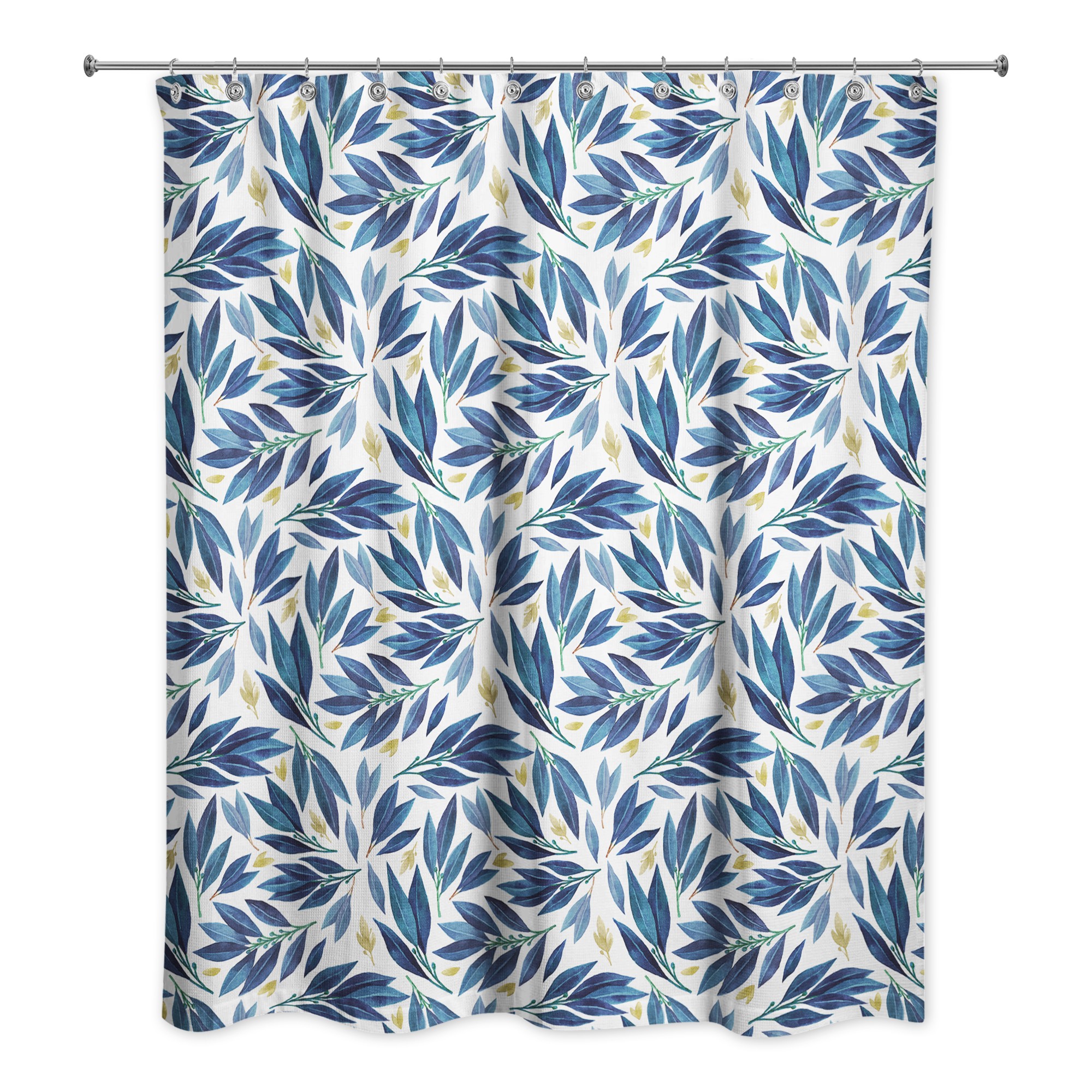 Navy Watercolor Leaves 71x74 Shower Curtain