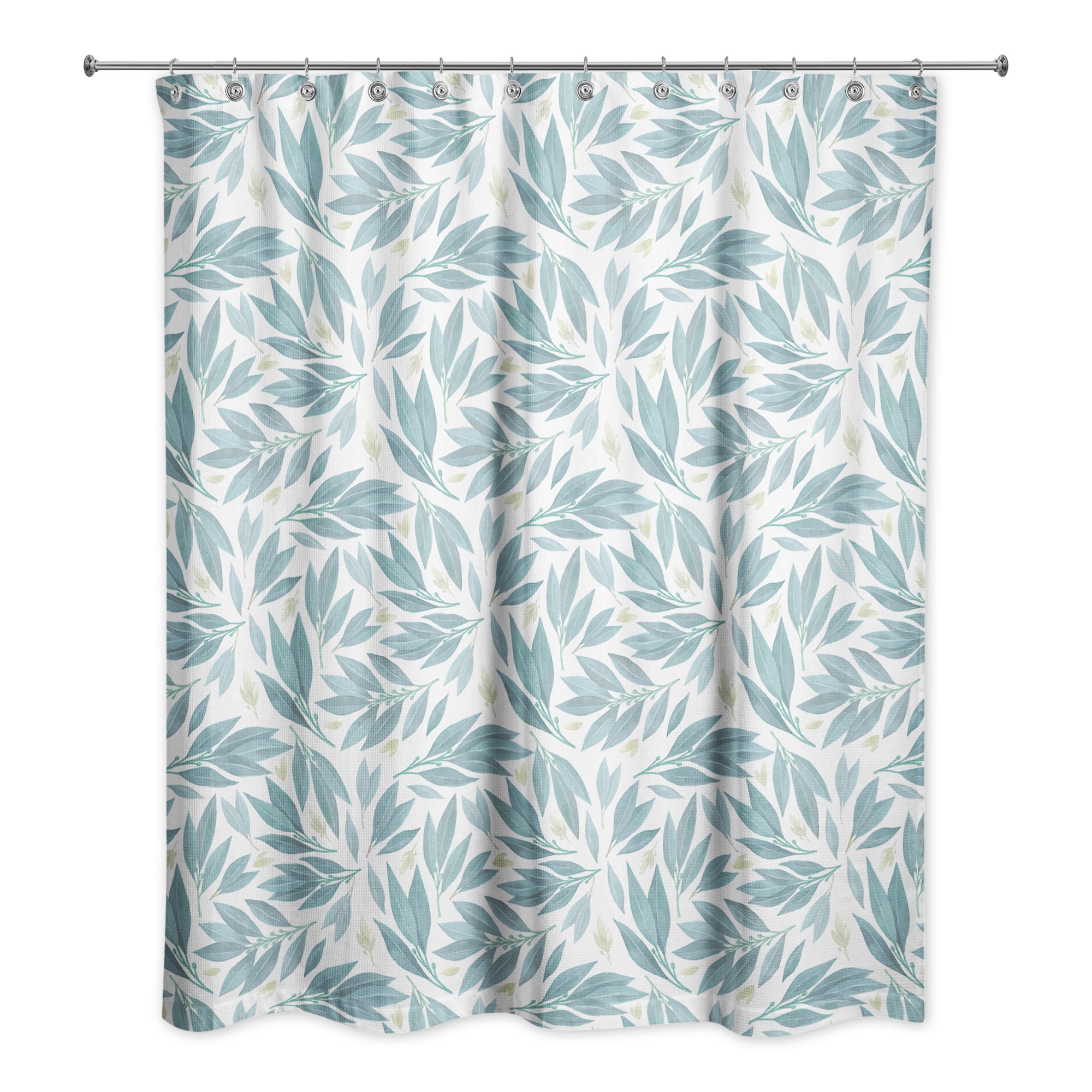 Soft Blue Watercolor Leaves 71x74 Shower Curtain