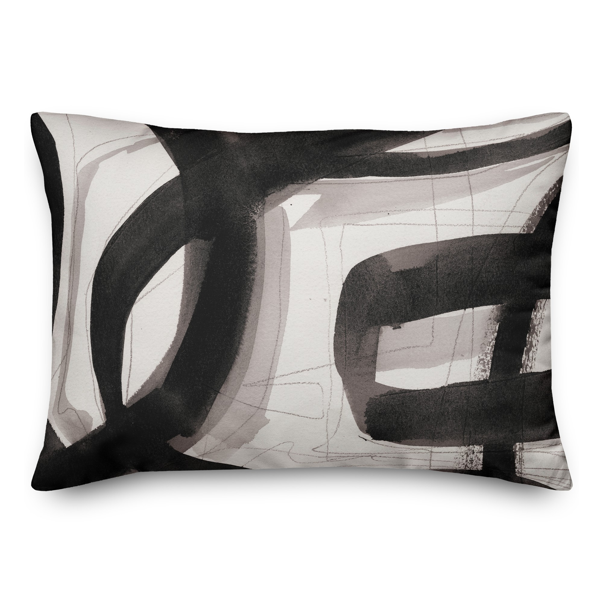 Black Abstract Brushstrokes 14x20 Indoor / Outdoor Pillow