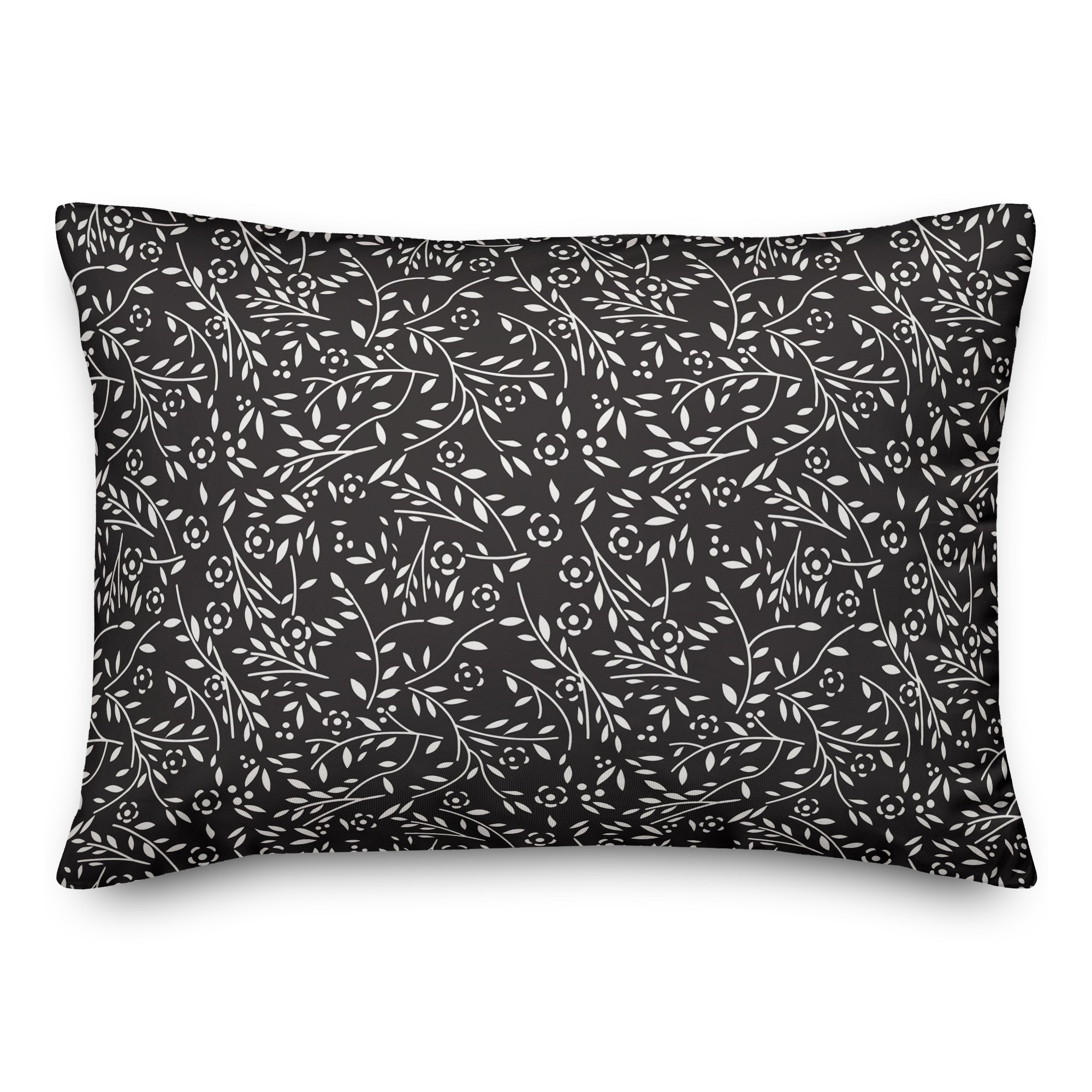 Black Floral Pattern 14x20 Indoor / Outdoor Pillow