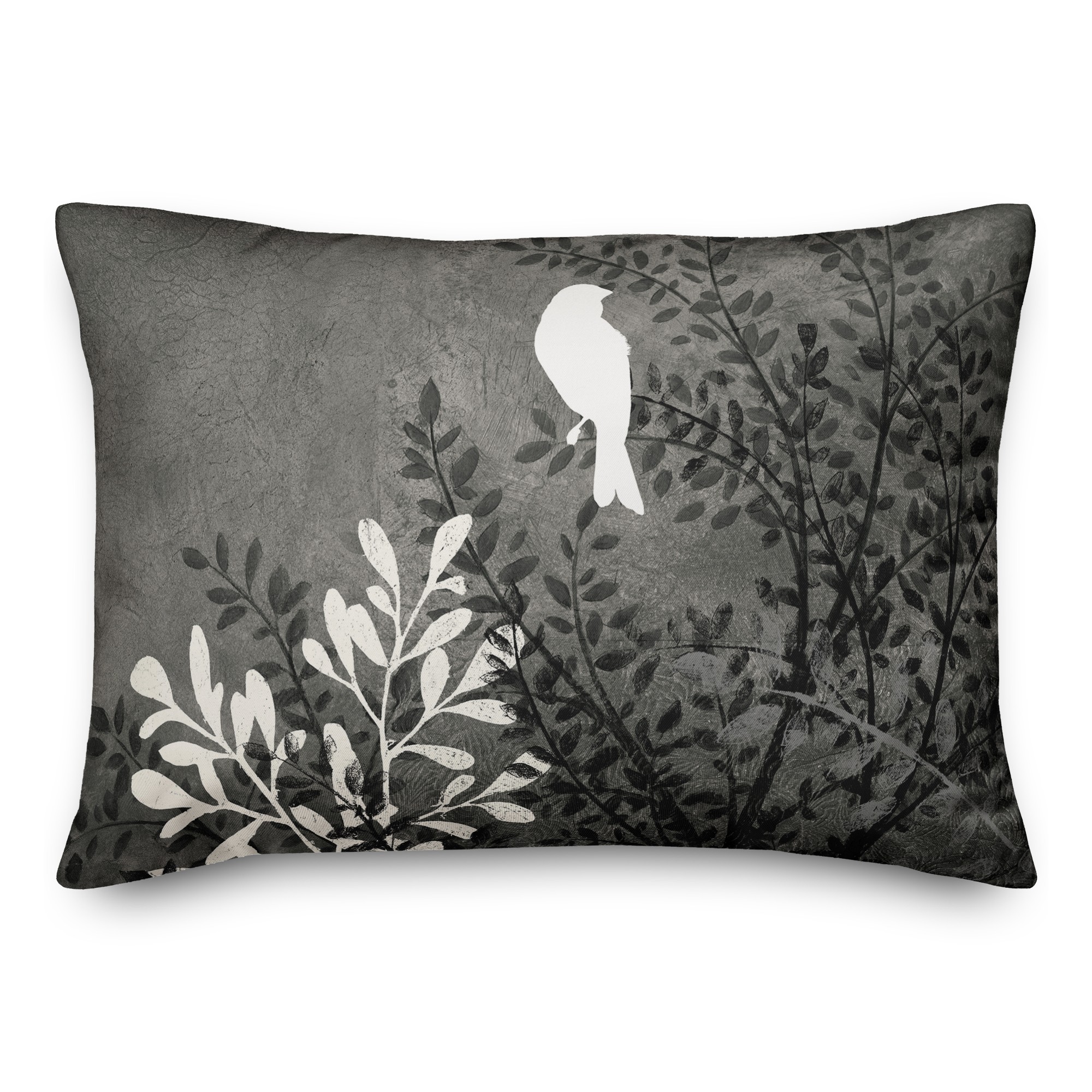 Bird on Branch on Black 14x20 Indoor / Outdoor Pillow