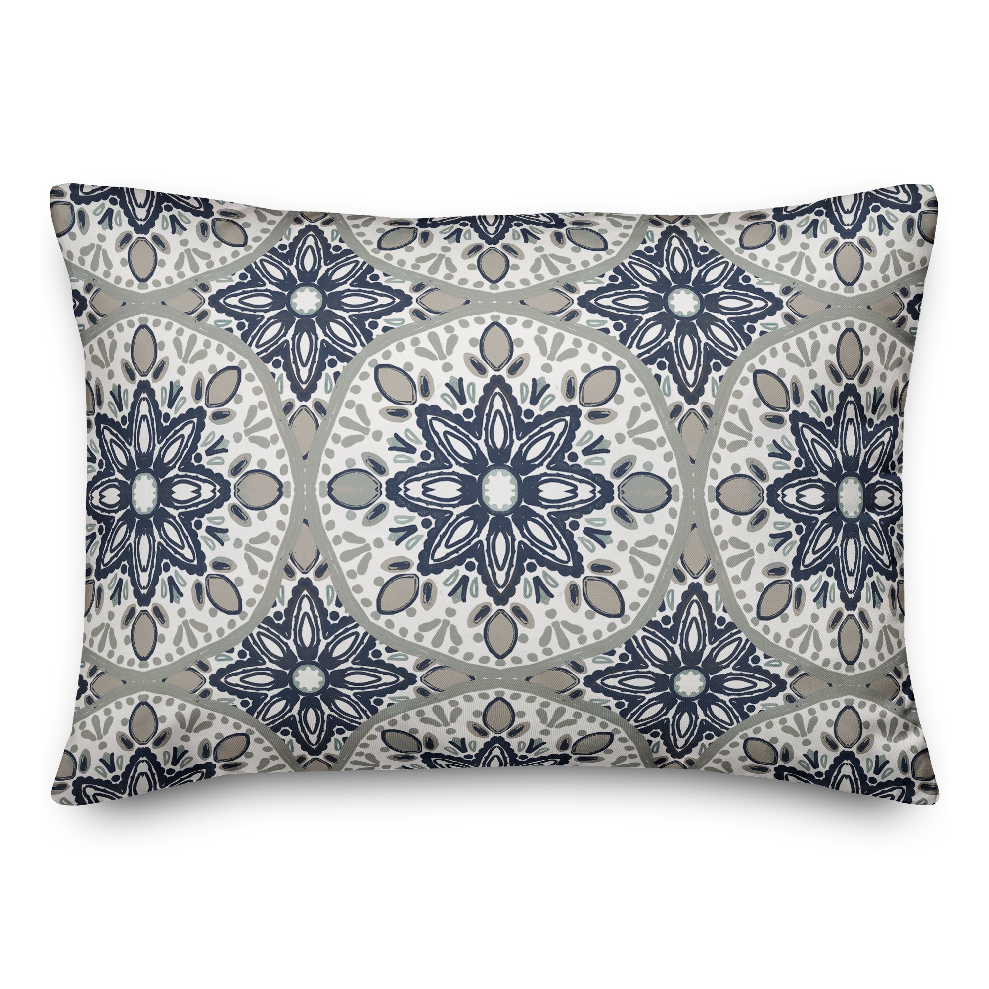 Faded Blue Gray Medallions 14x20 Indoor / Outdoor Pillow