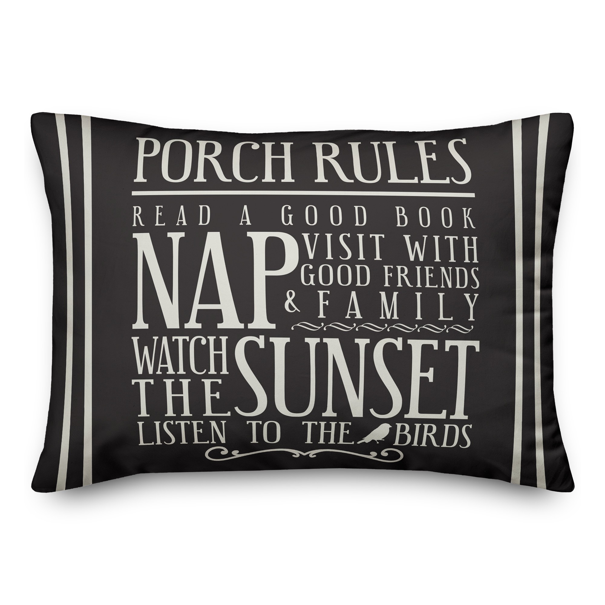 Porch Rules on Black 14x20 Indoor / Outdoor Pillow