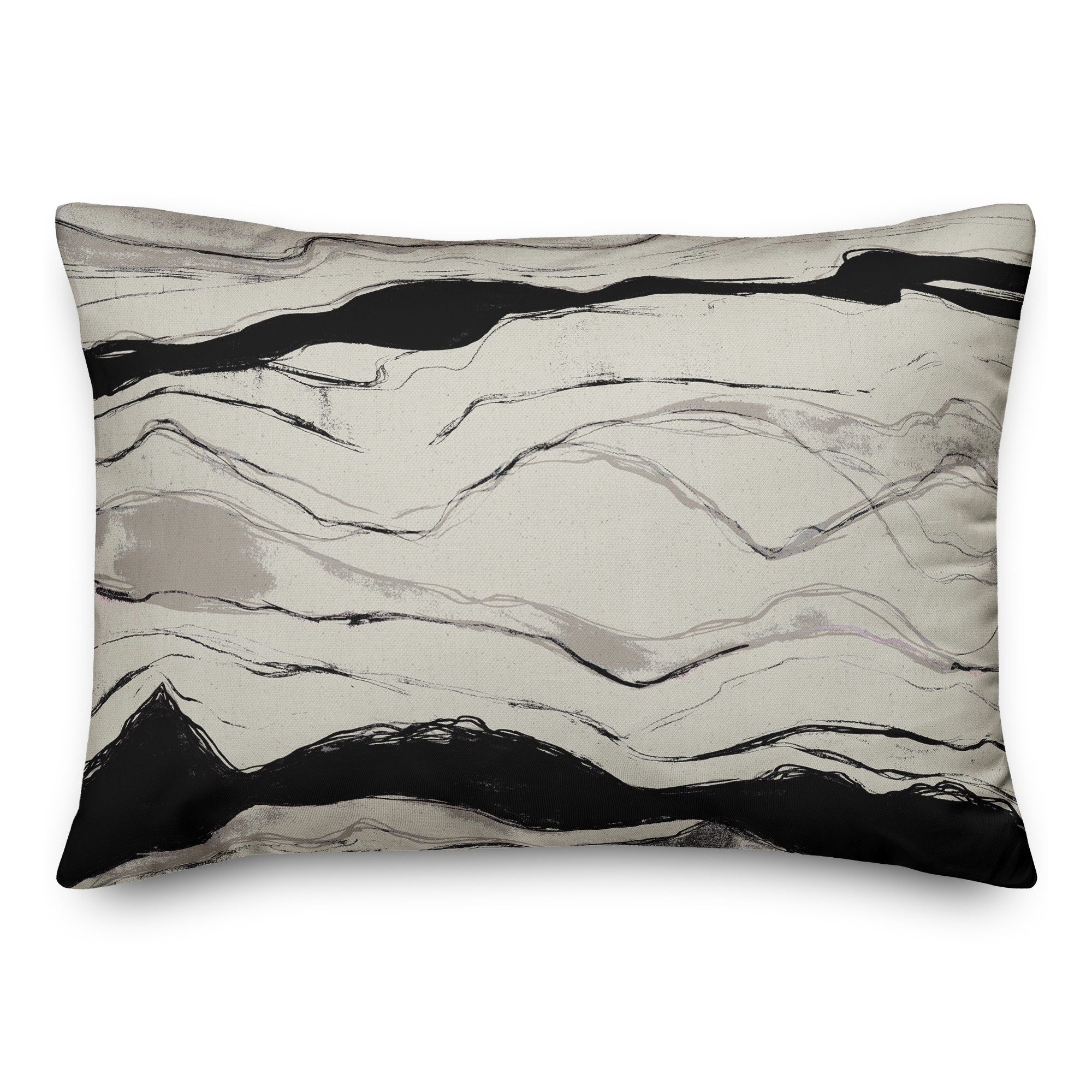 Black Gray Flowing Lines 14x20 Indoor / Outdoor Pillow