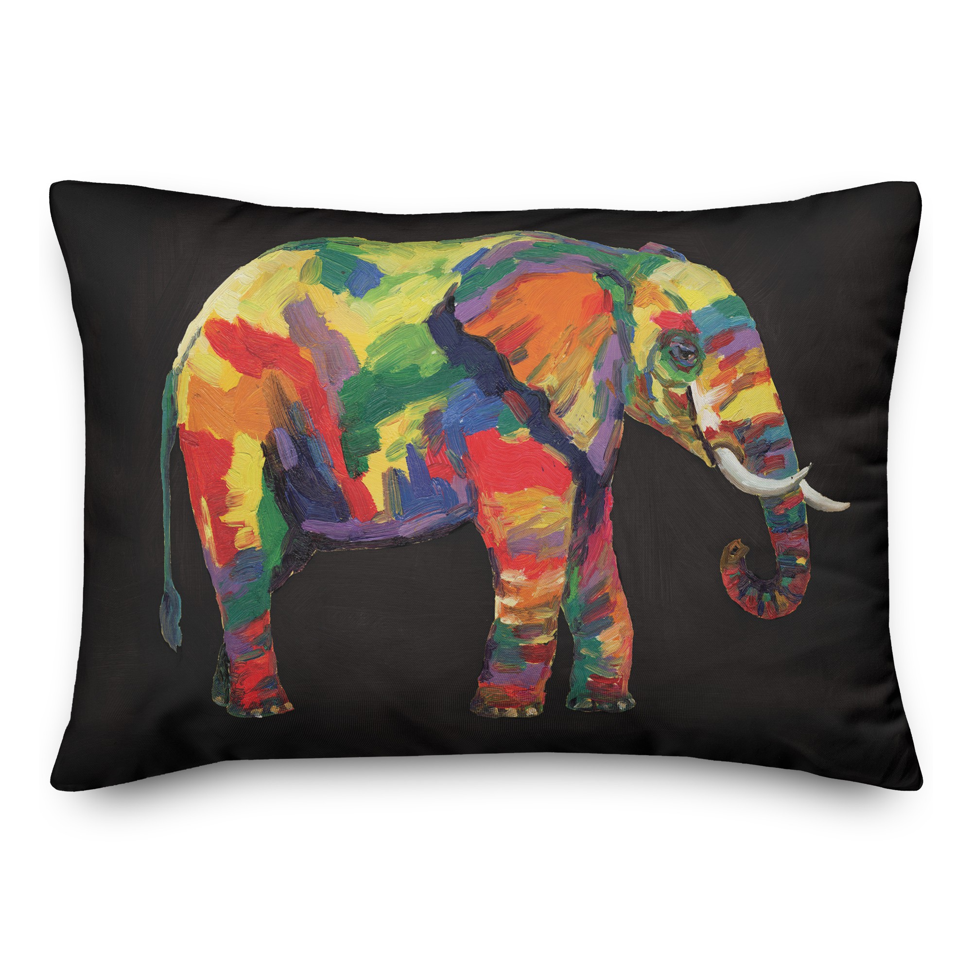 Bright Elephant on Black 14x20 Indoor / Outdoor Pillow