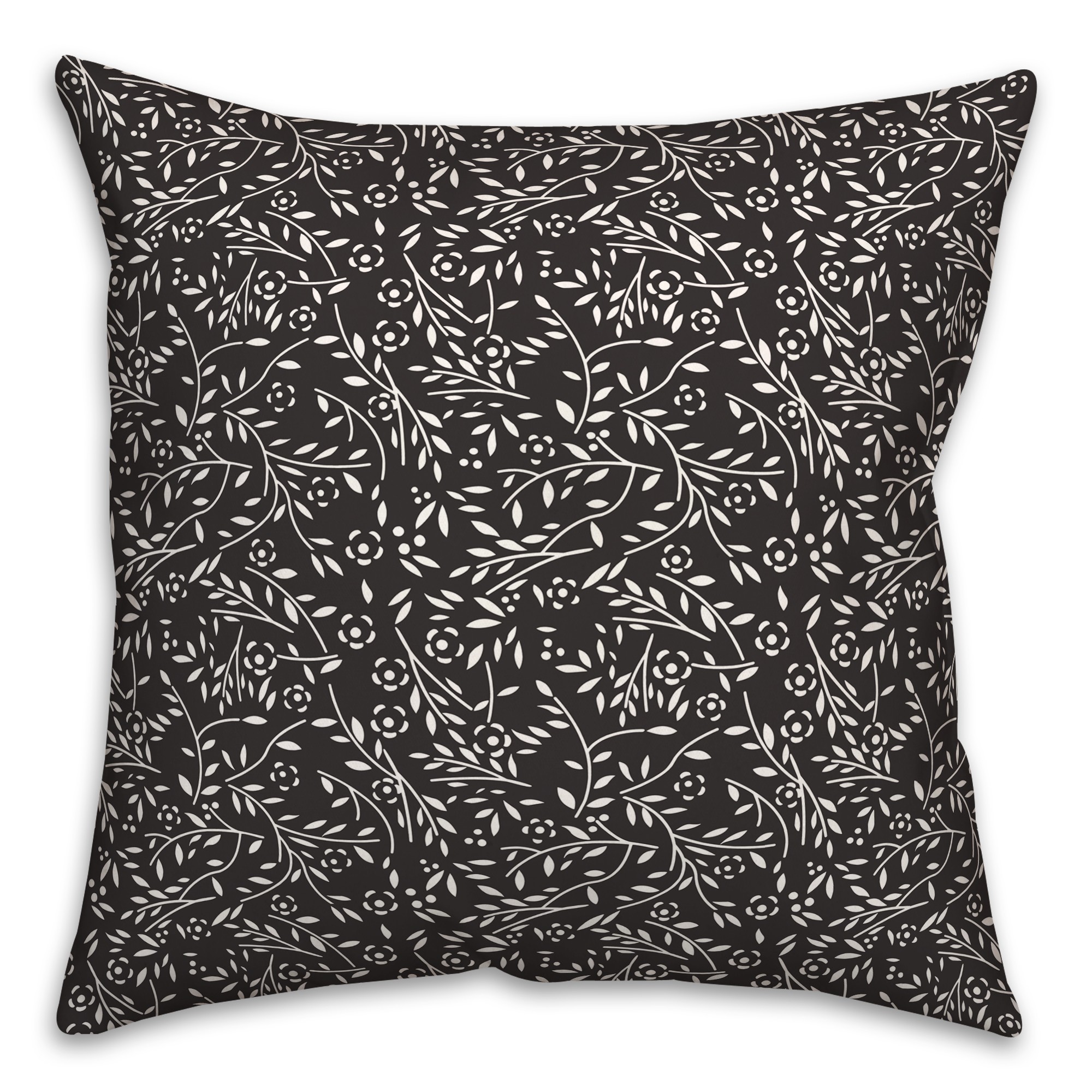 Black Floral Pattern 18x18 Indoor / Outdoor Pillow