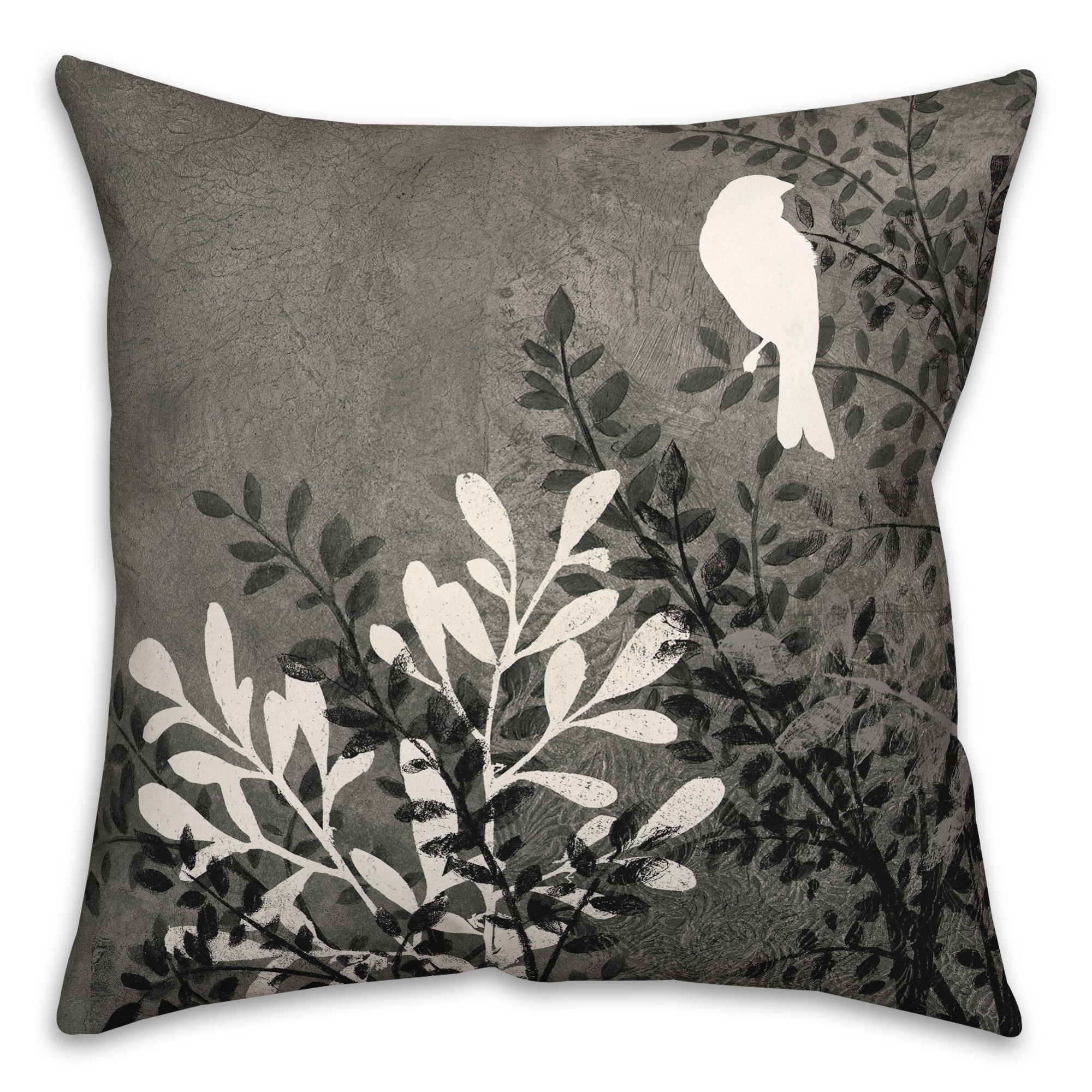 Bird on Branch on Black 18x18 Indoor / Outdoor Pillow
