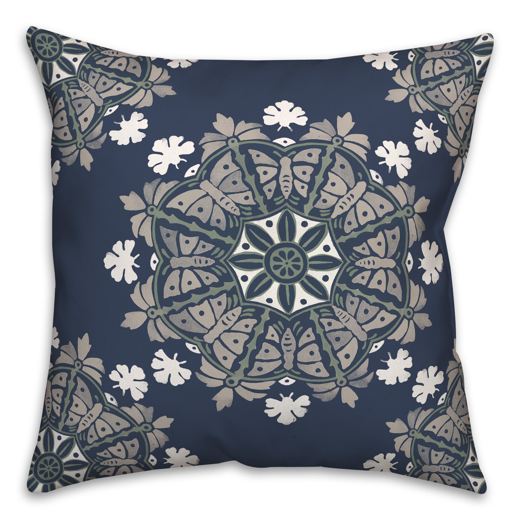 Gray Medallions on Blue 18x18 Indoor / Outdoor Pillow