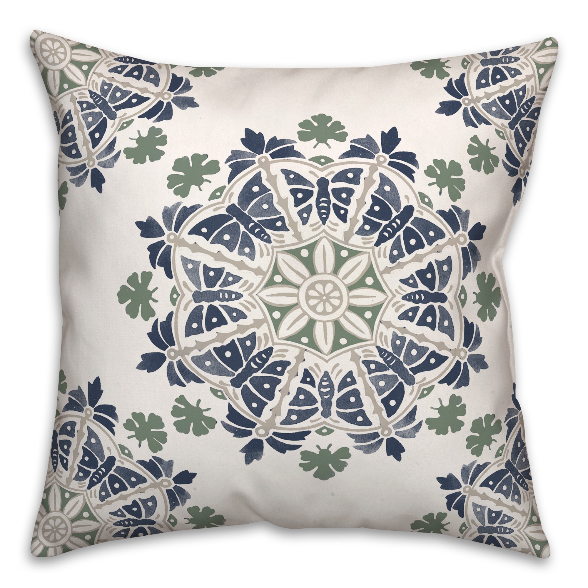 Gray Medallions on Blue Textiles