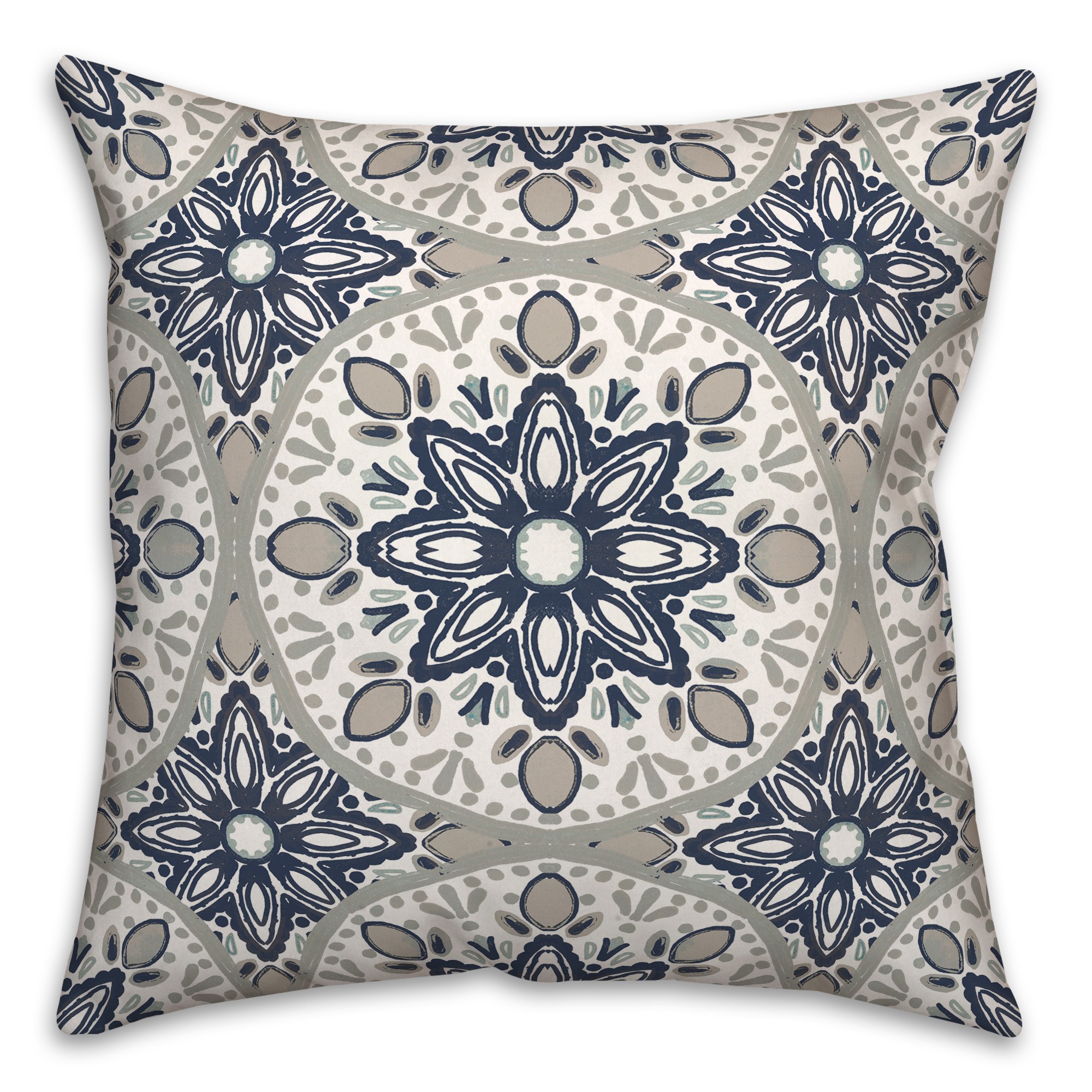 Faded Blue Gray Medallions 18x18 Indoor / Outdoor Pillow
