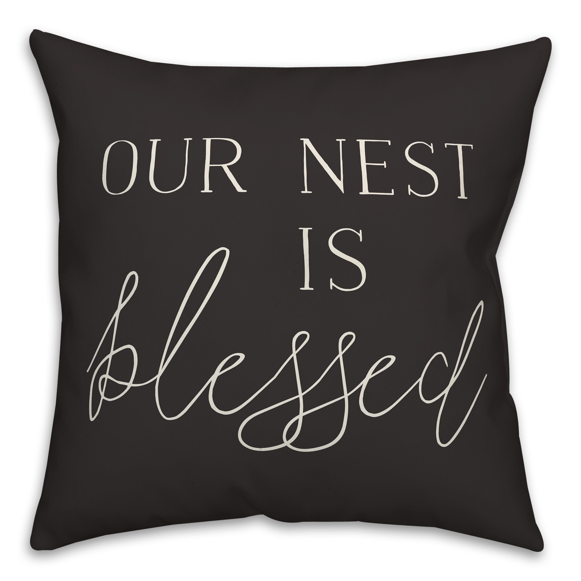 Nest is Blessed on Black 18x18 Indoor / Outdoor Pillow