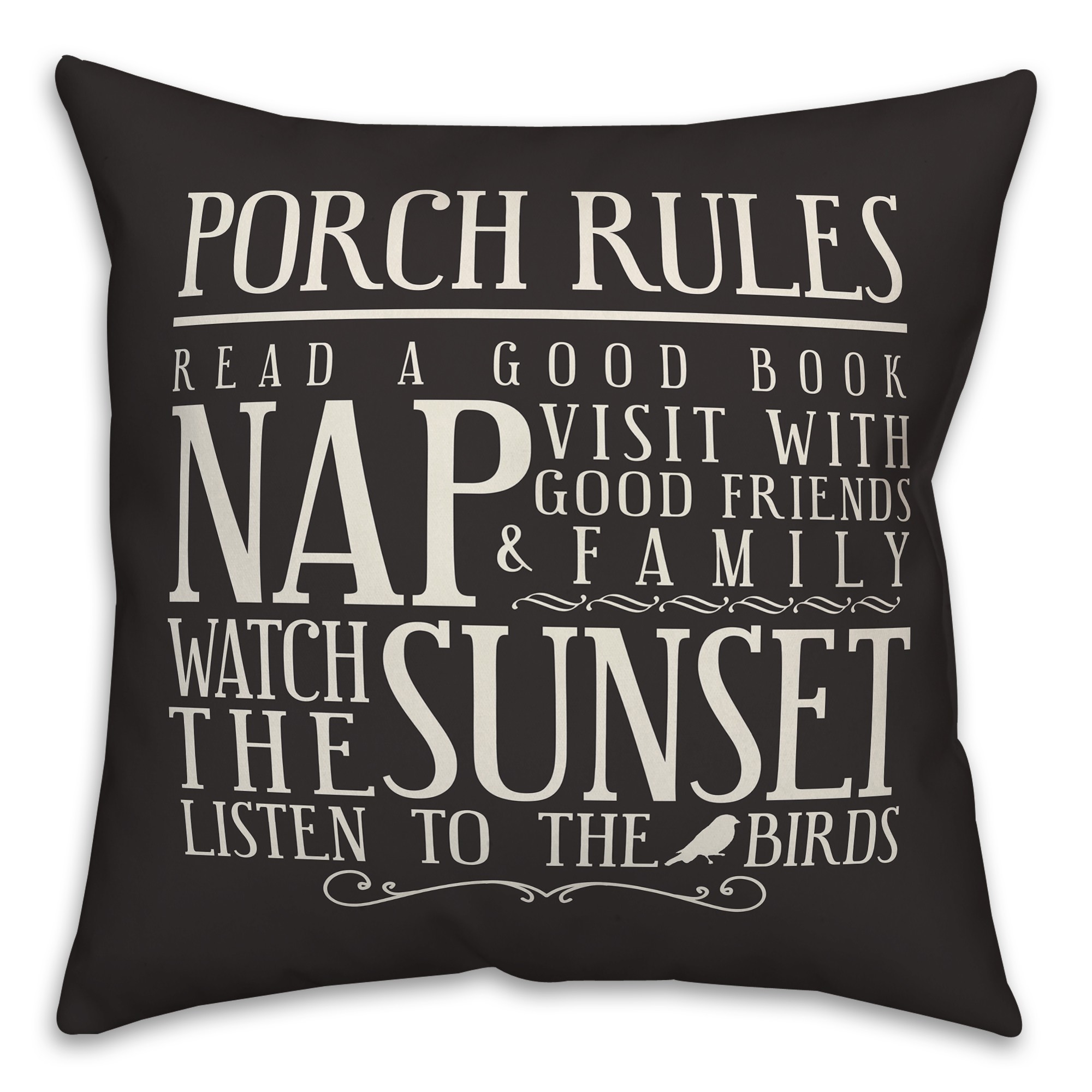 Porch Rules on Black 18x18 Indoor / Outdoor Pillow
