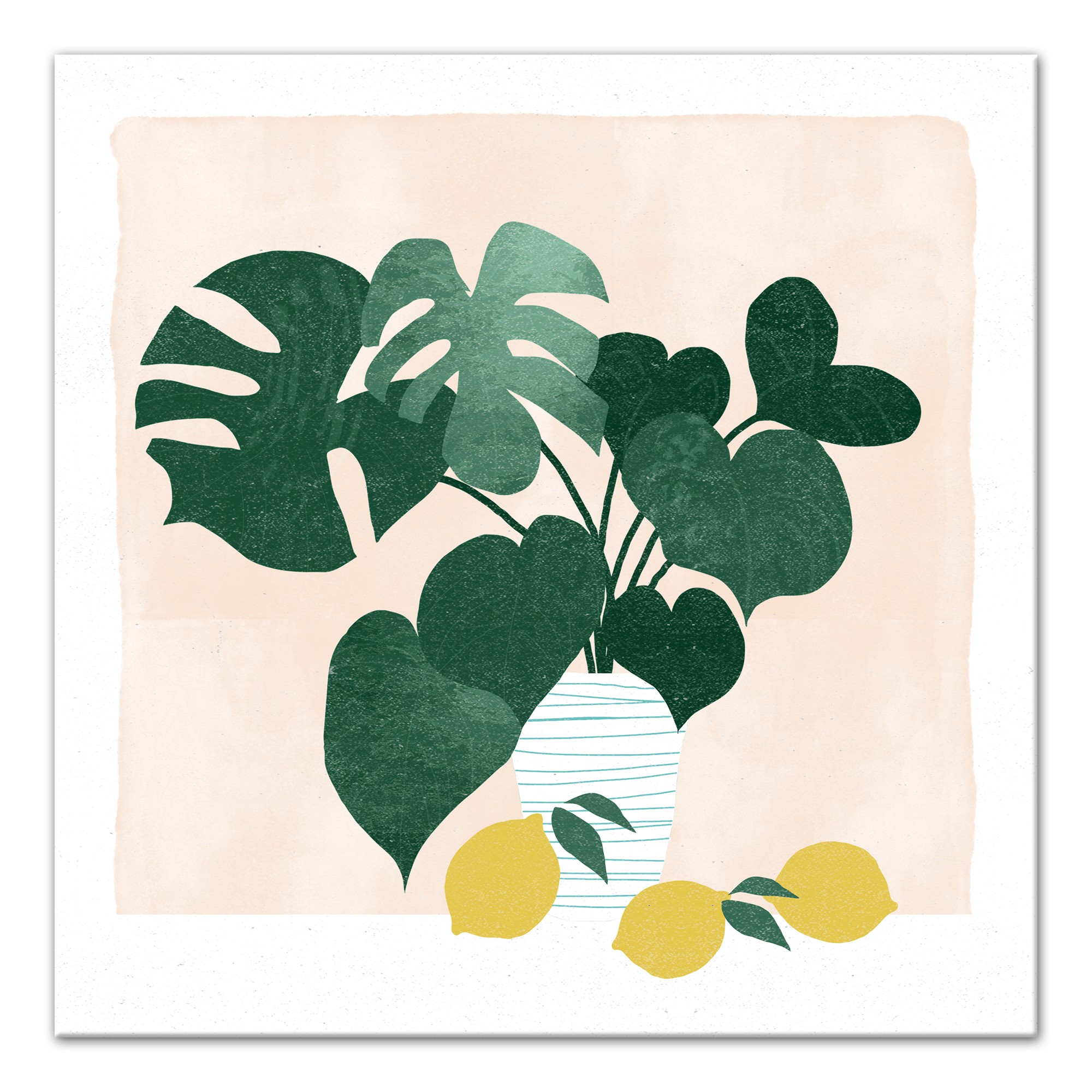 Monstera and Lemons 20x20 Canvas Wall Art