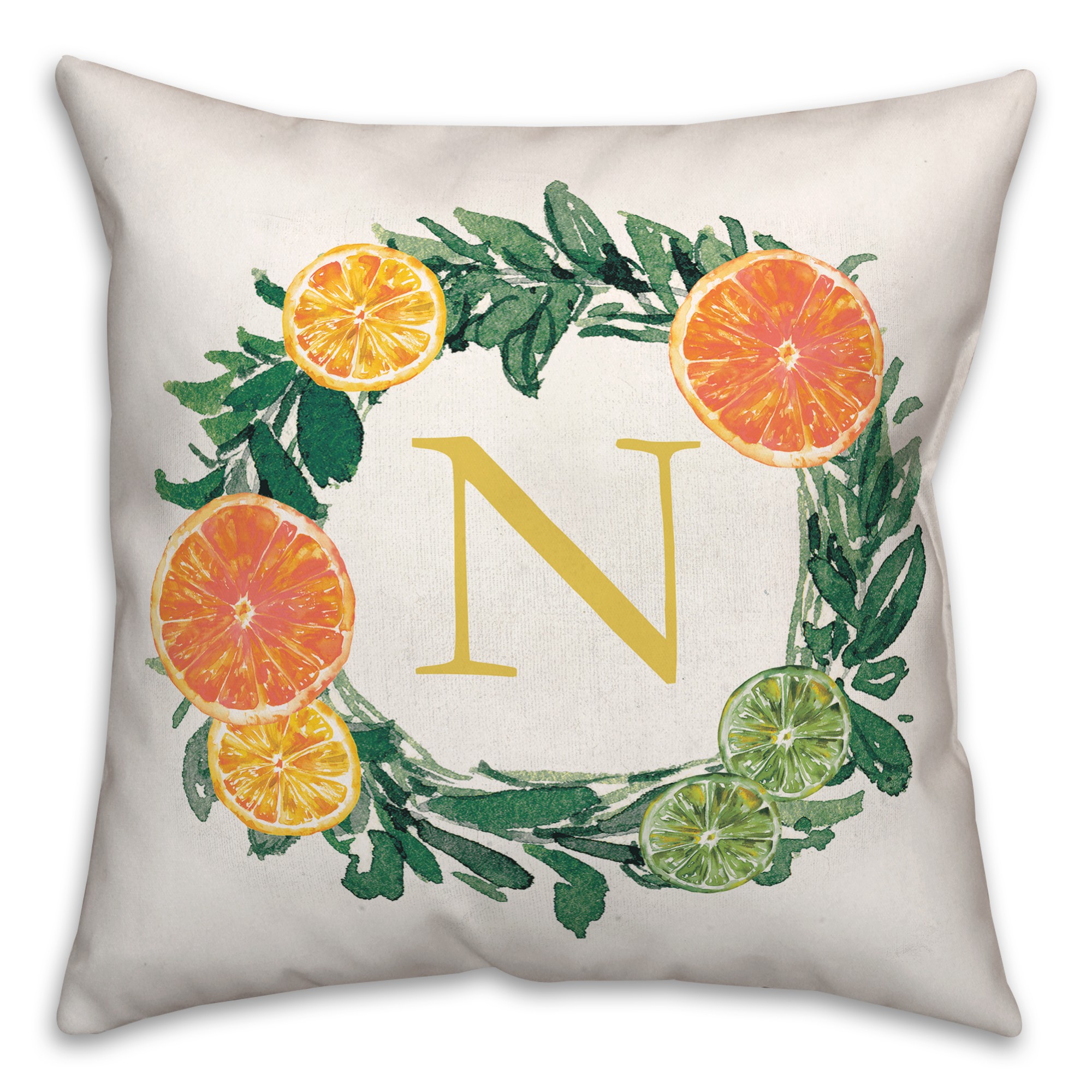 N Monogram Citrus 18x18 Indoor / Outdoor Pillow