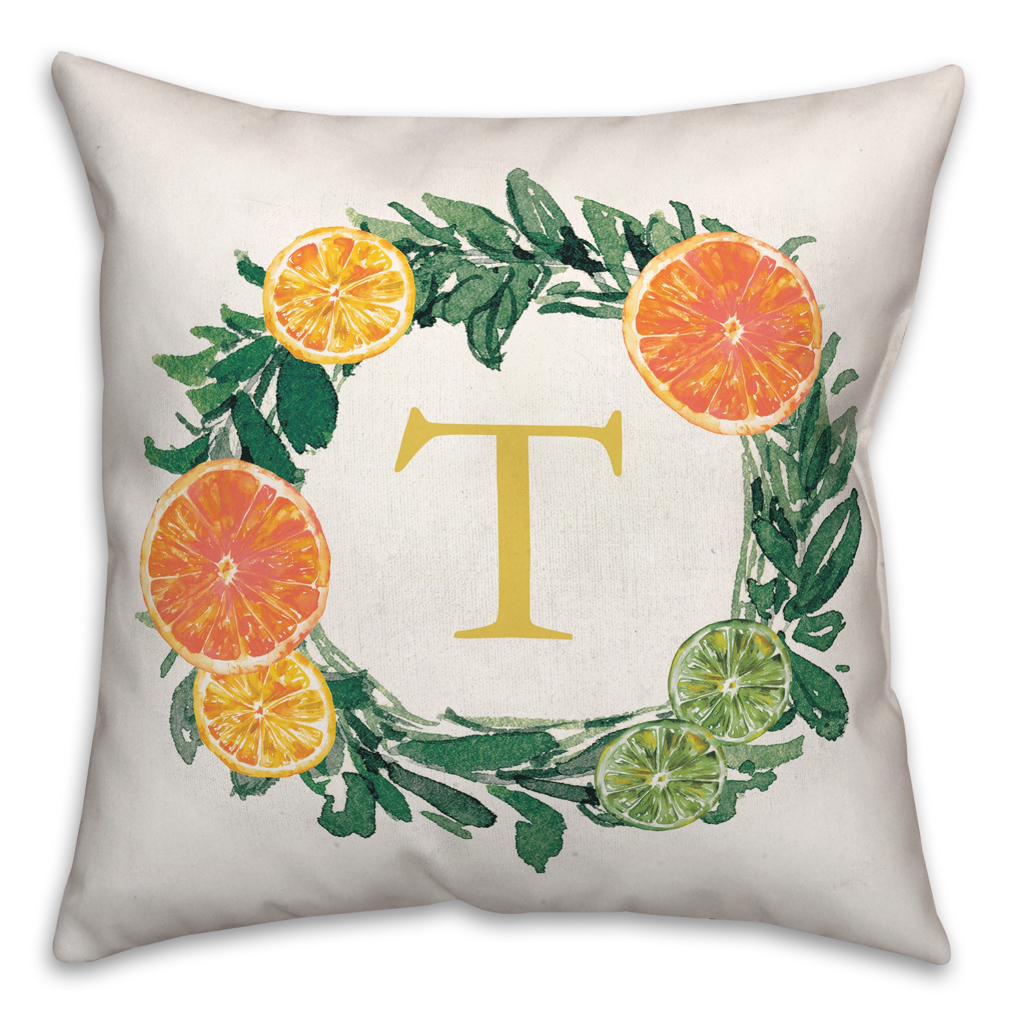 T Monogram Citrus 18x18 Indoor / Outdoor Pillow