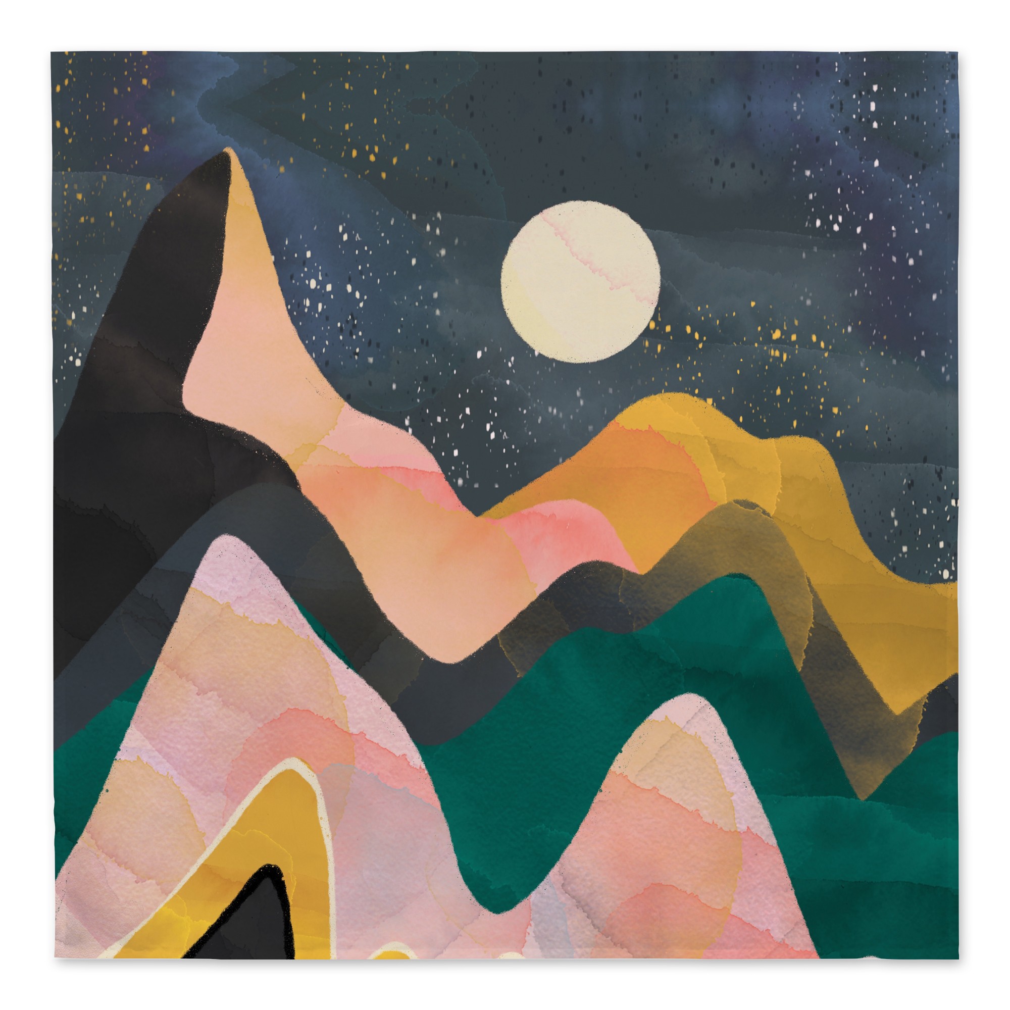 Colorful Mountain Waves 57x57 Tapestry