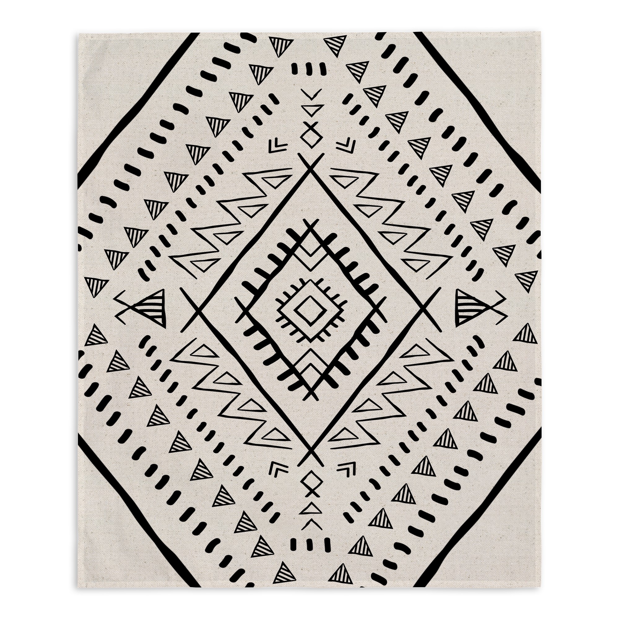 Black Geometric Boho Pattern 34x40 Tapestry