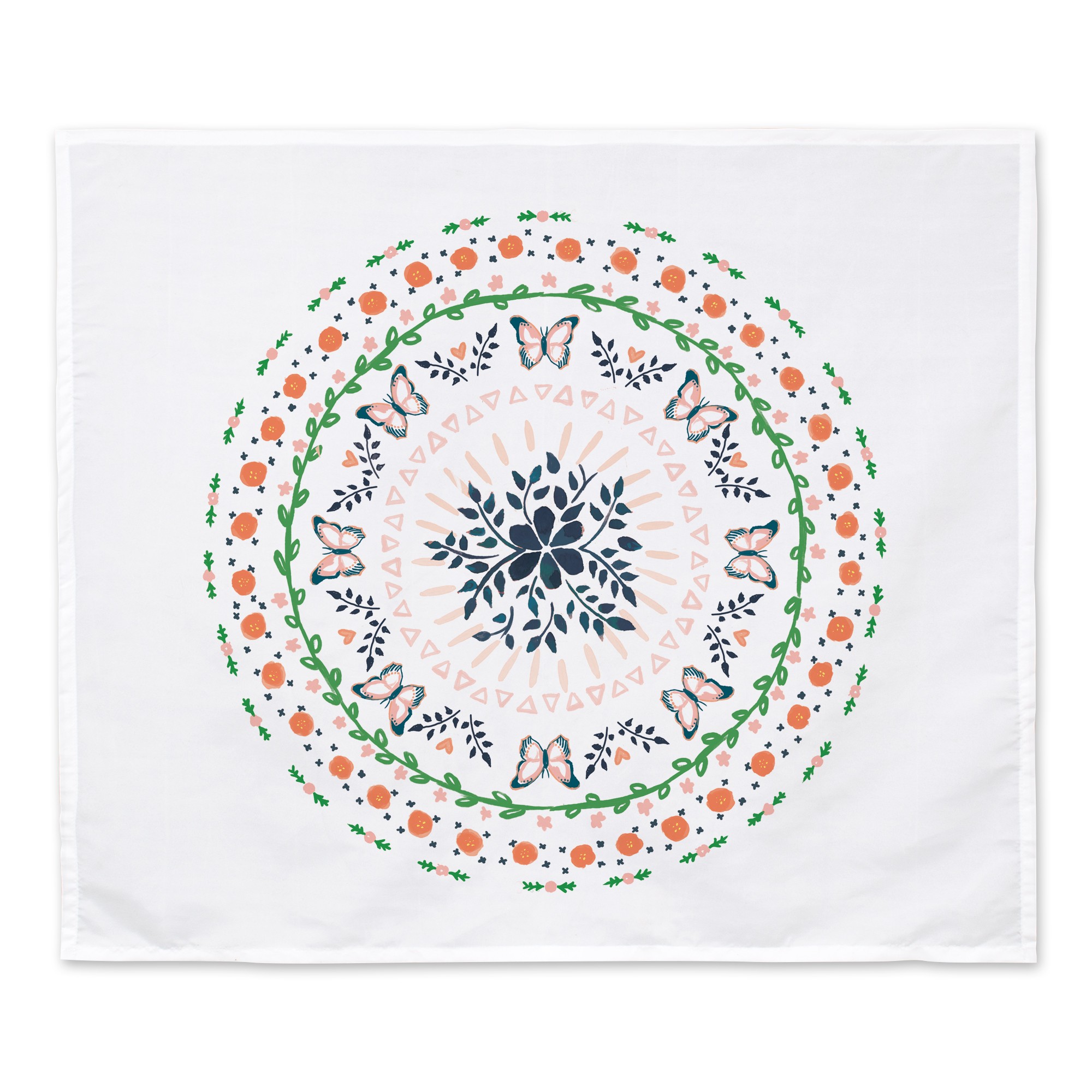 Orange Watercolor Floral Mandala 34x40 Tapestry