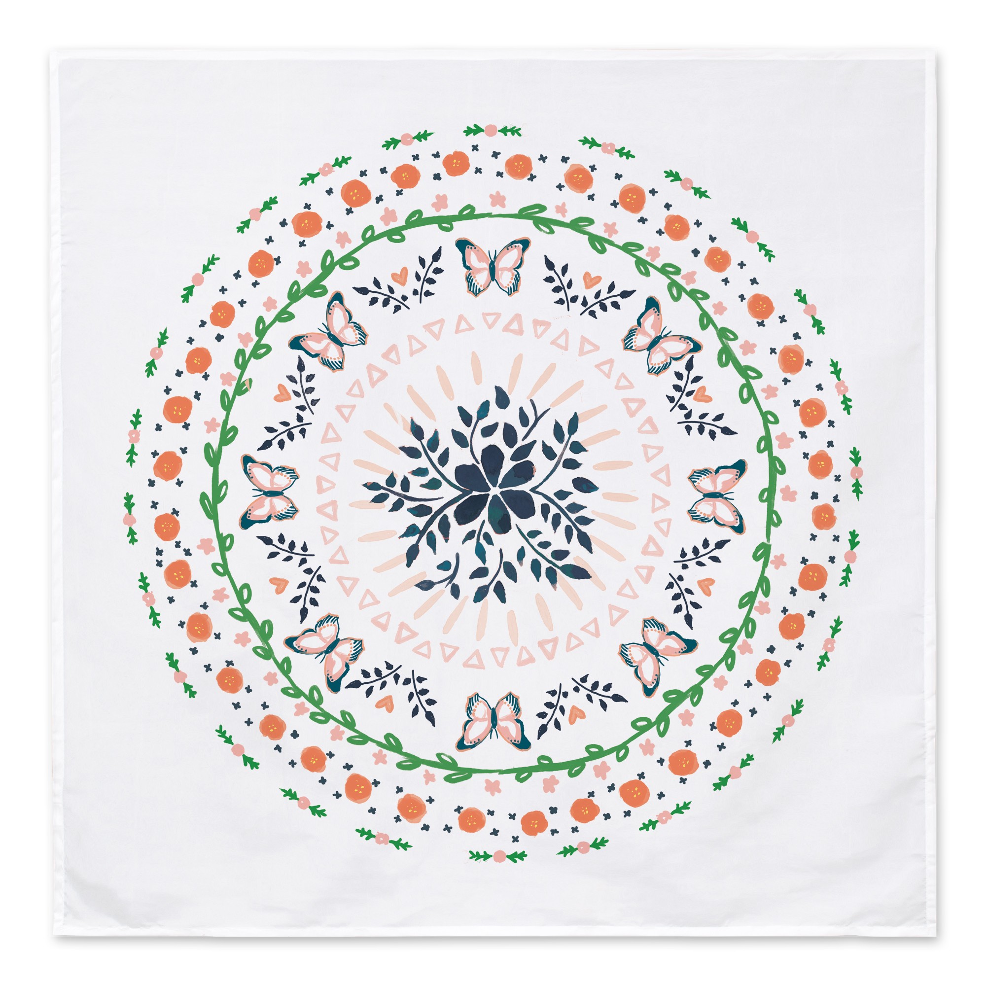 Orange Watercolor Floral Mandala 57x57 Tapestry