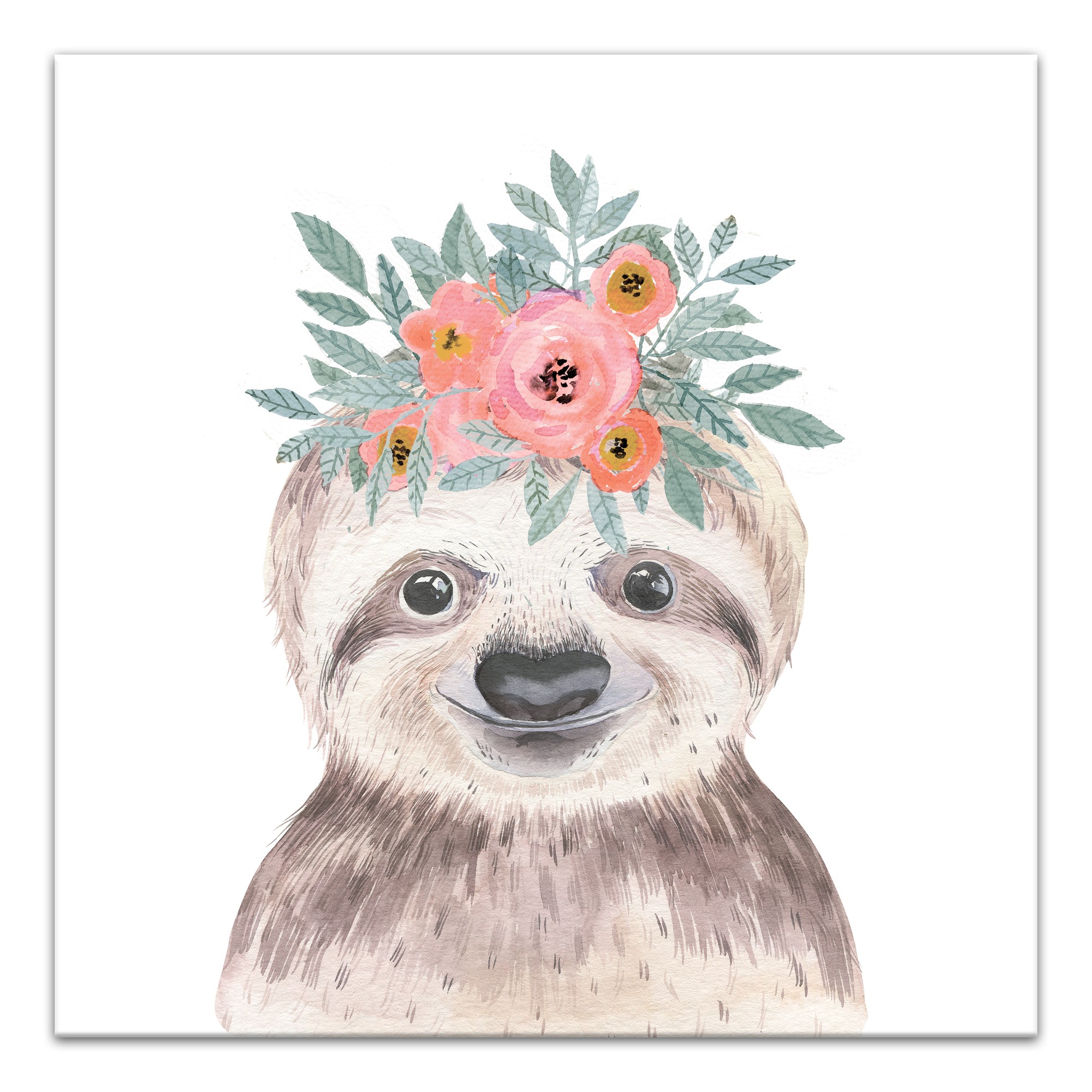 Sweet Sloth With Flowers  Wall Art