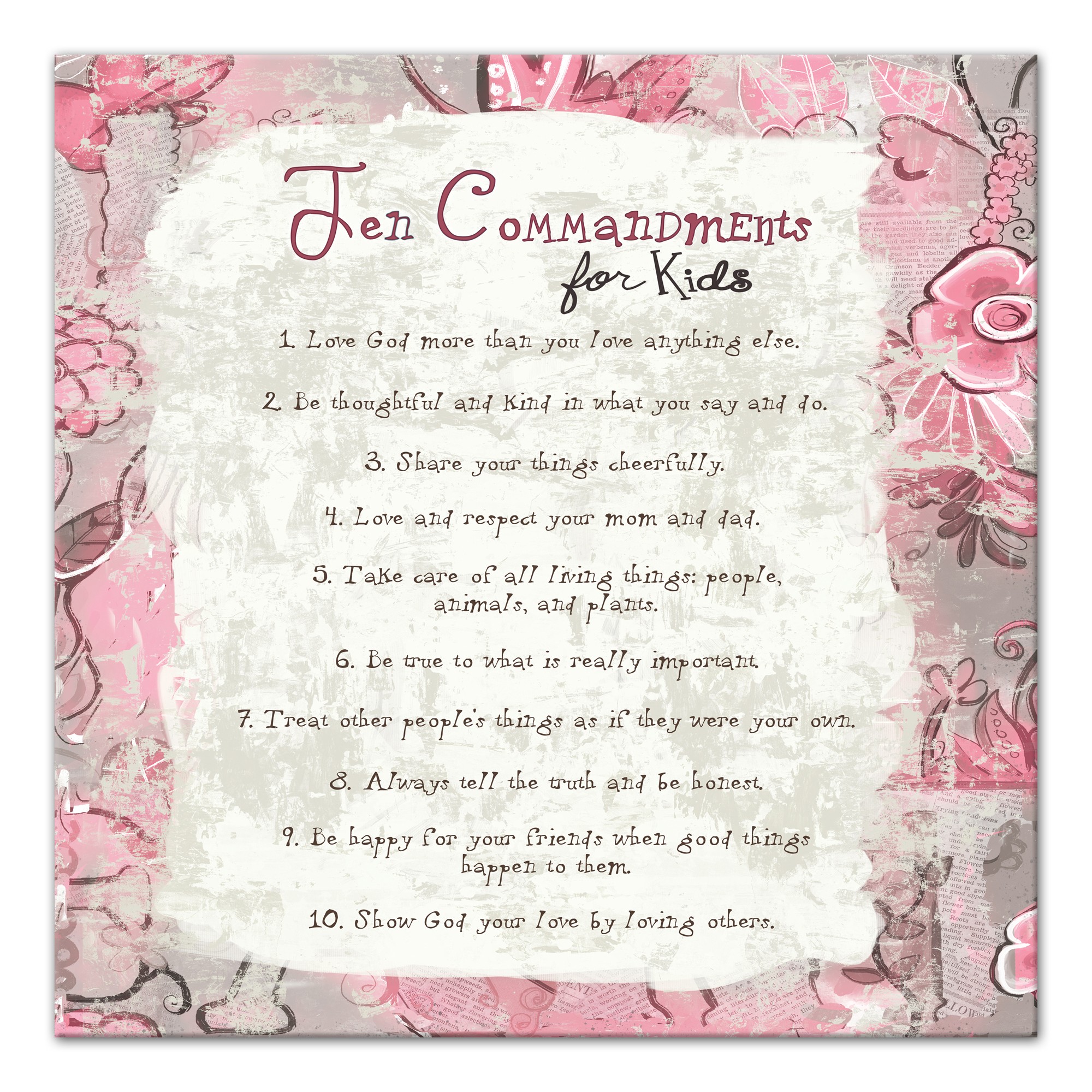 Pink Ten Commandments Wall Art