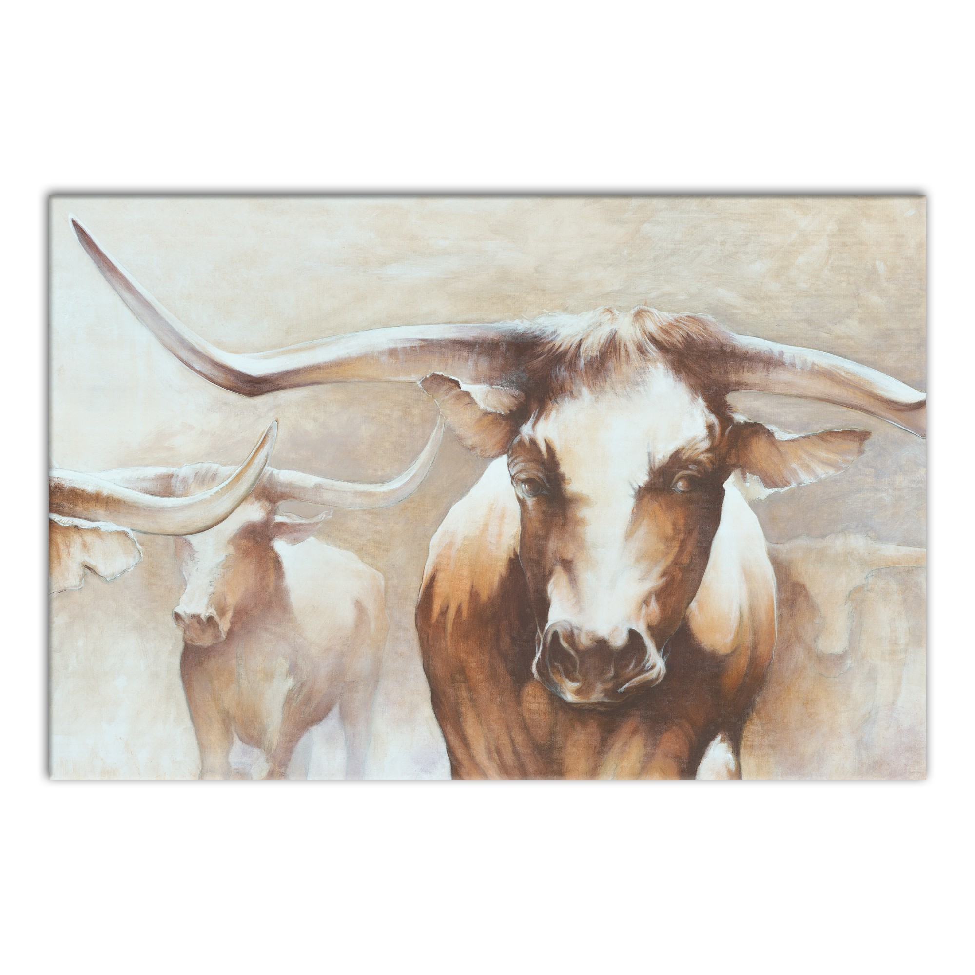Warm Longhorn Painting 30x20 Canvas Wall Art
