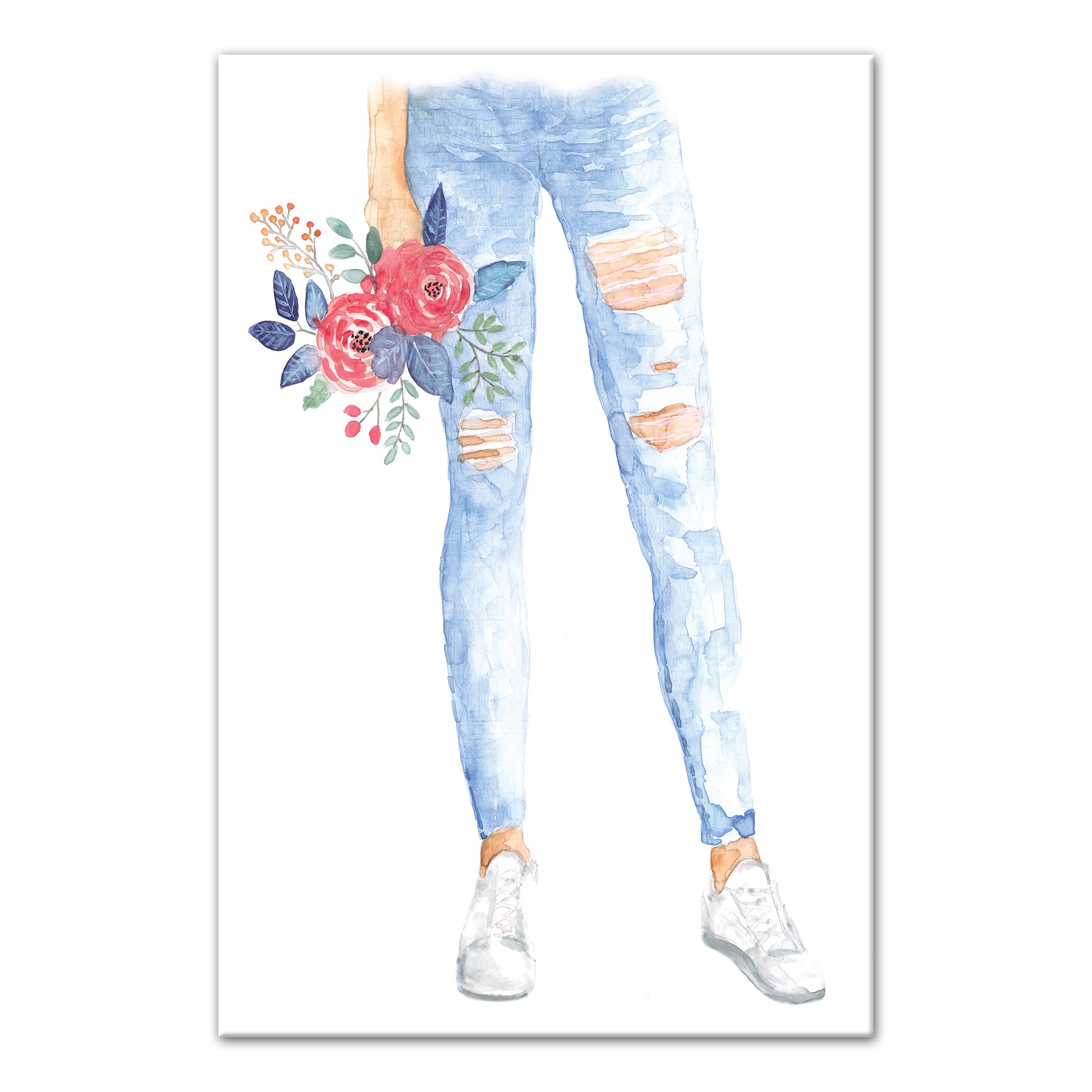 Ripped Jeans And Flowers 12x18 Canvas Wall Art