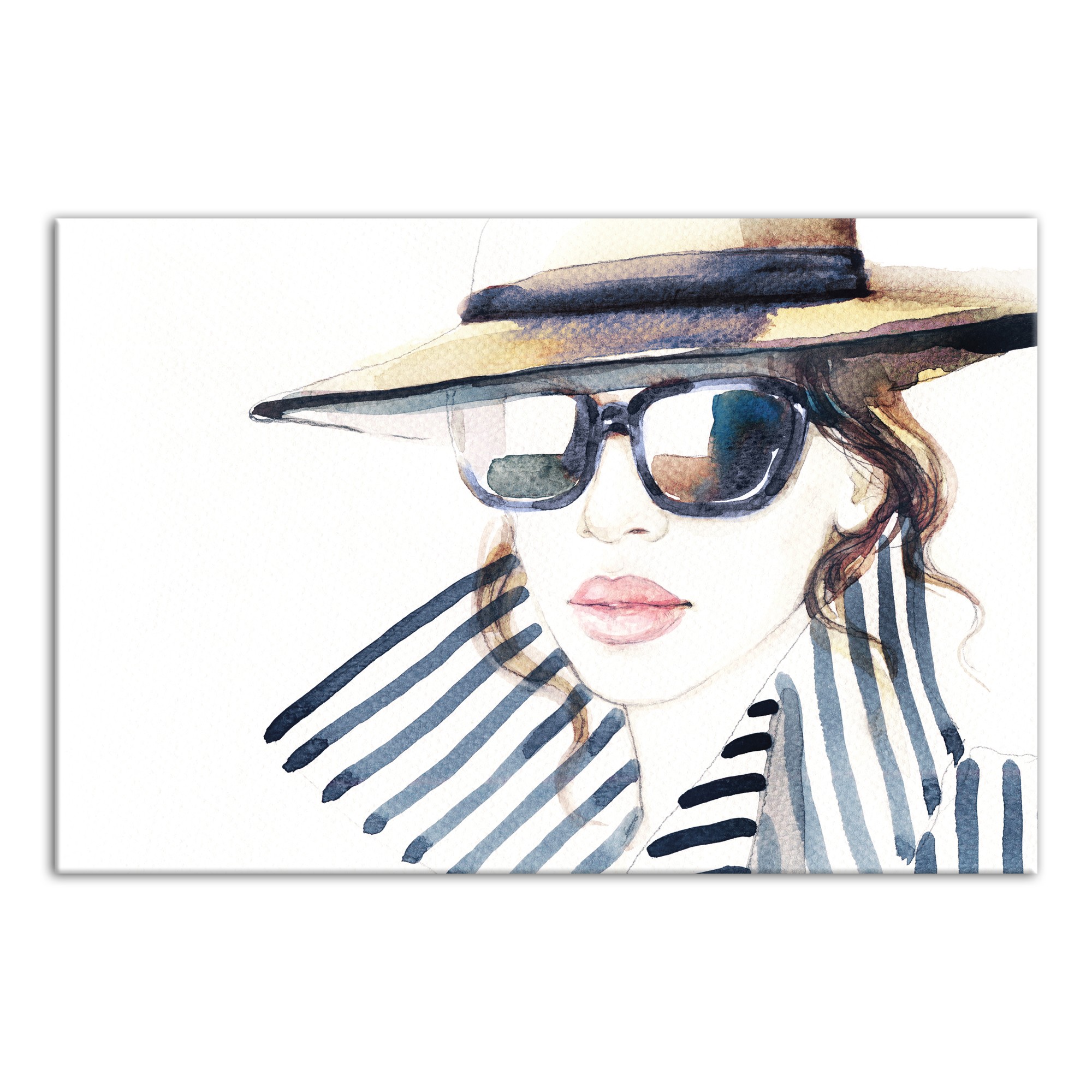 Girl With Navy Stripes  30x20 Canvas Wall Art