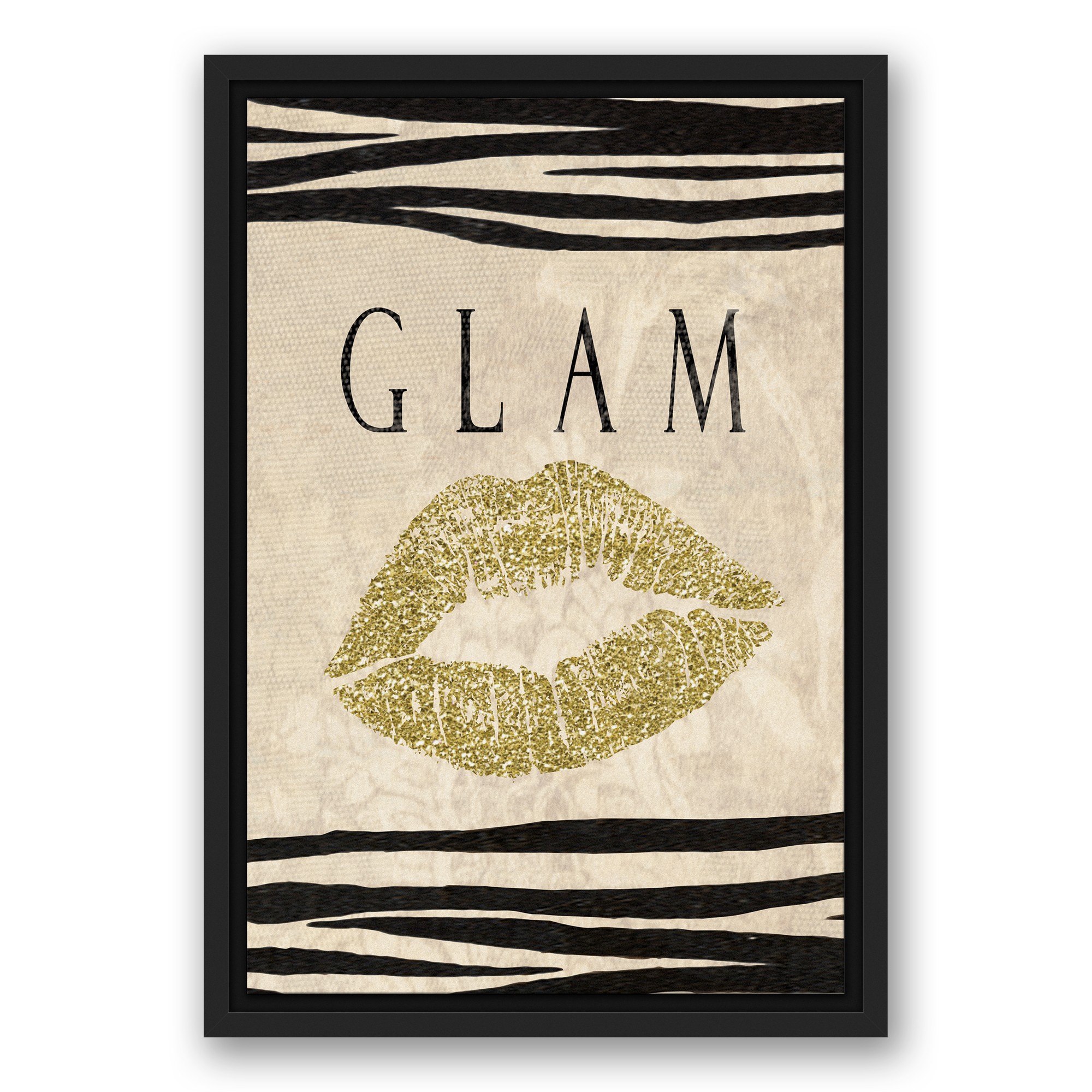 Zebra Gold Glam 12x18 Black Floating Framed Canvas