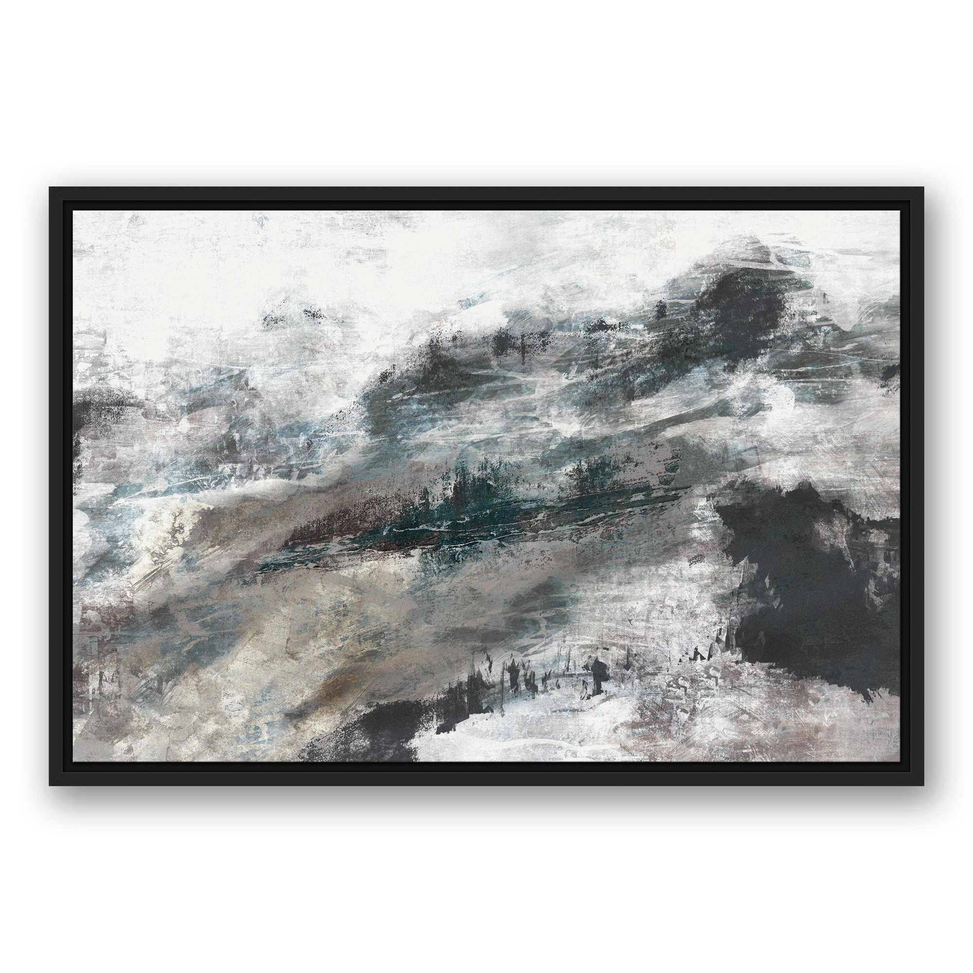 Blue Abstract 30x20 Black Floating Framed Canvas