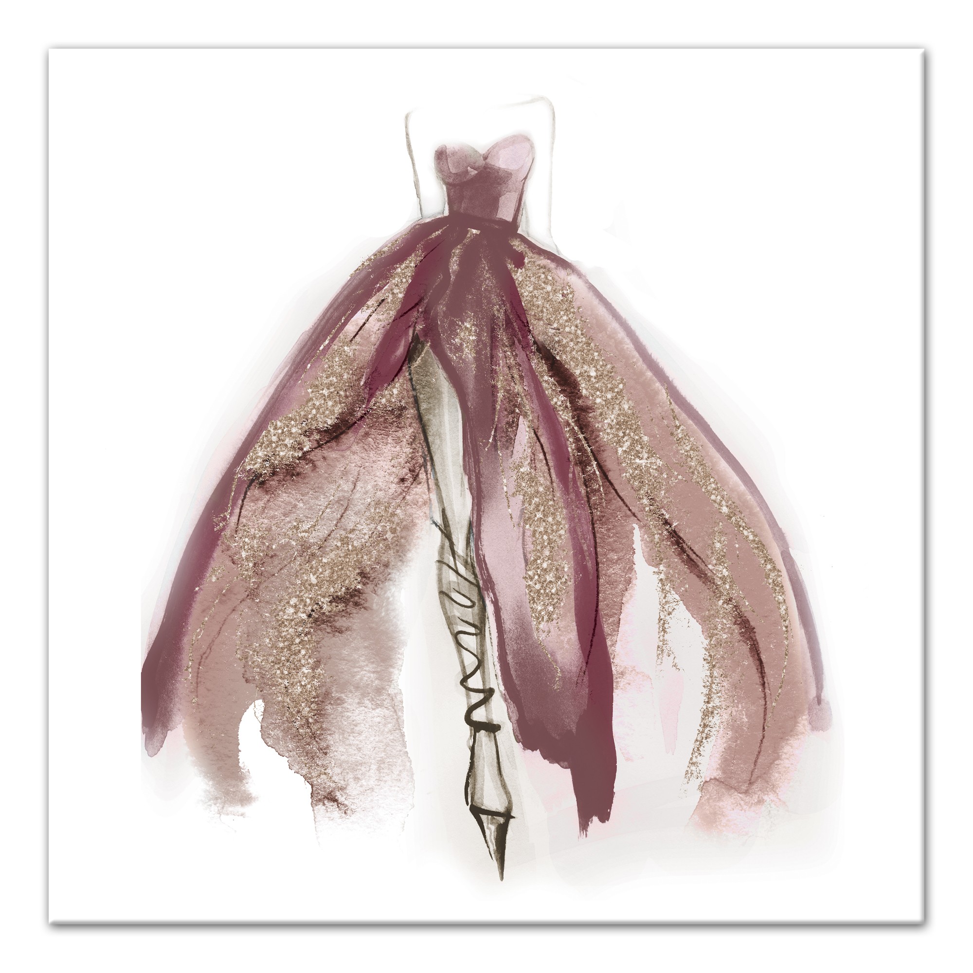 Watercolor Burgandy Ballgown 30x30 Canvas Wall Art