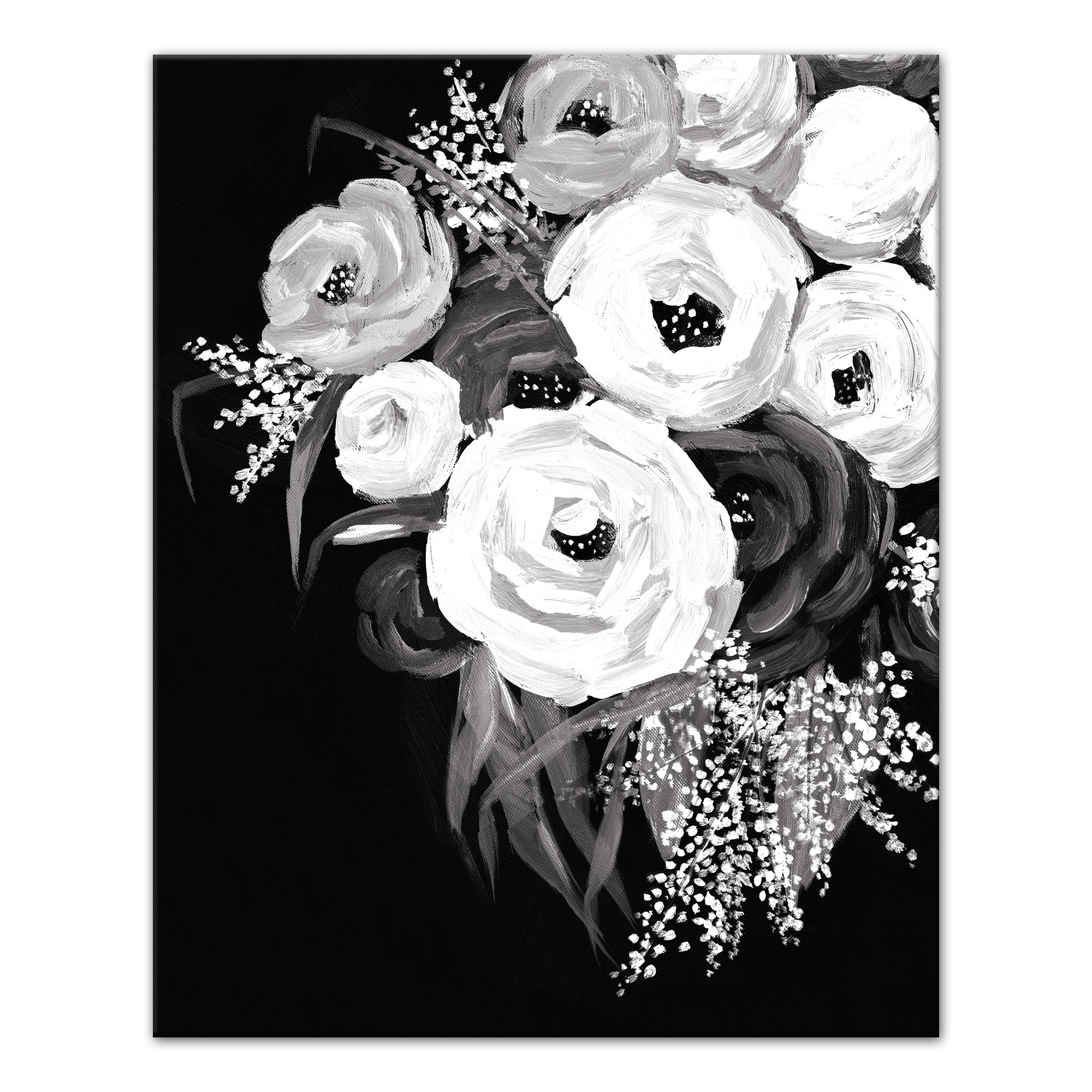 Black And White Flowers 24x30 Canvas Wall Art