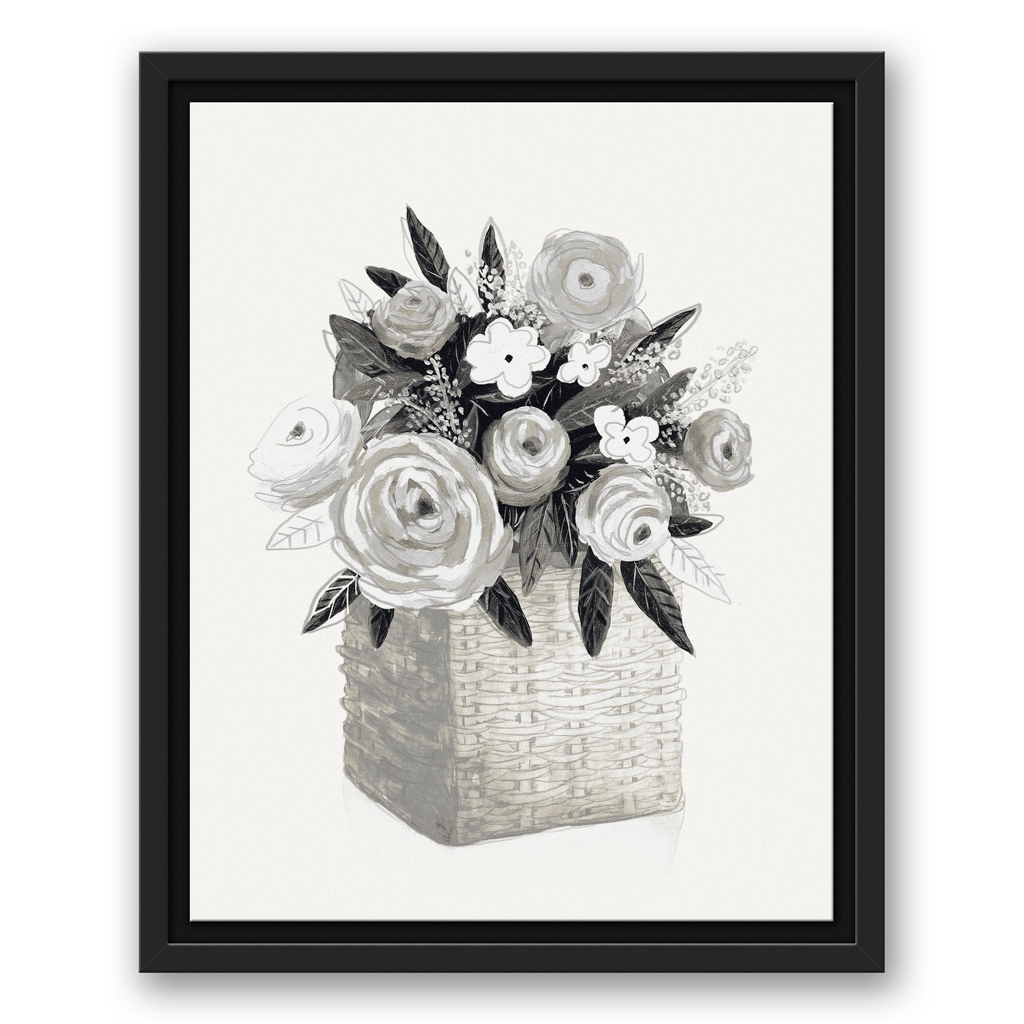 Flower Basket 11x14 Black Floating Framed Canvas