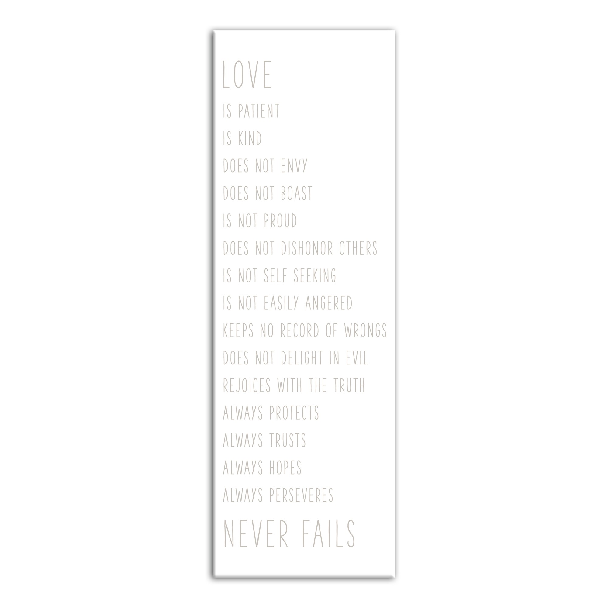 Love Never Fails 12x36 Canvas Wall Art