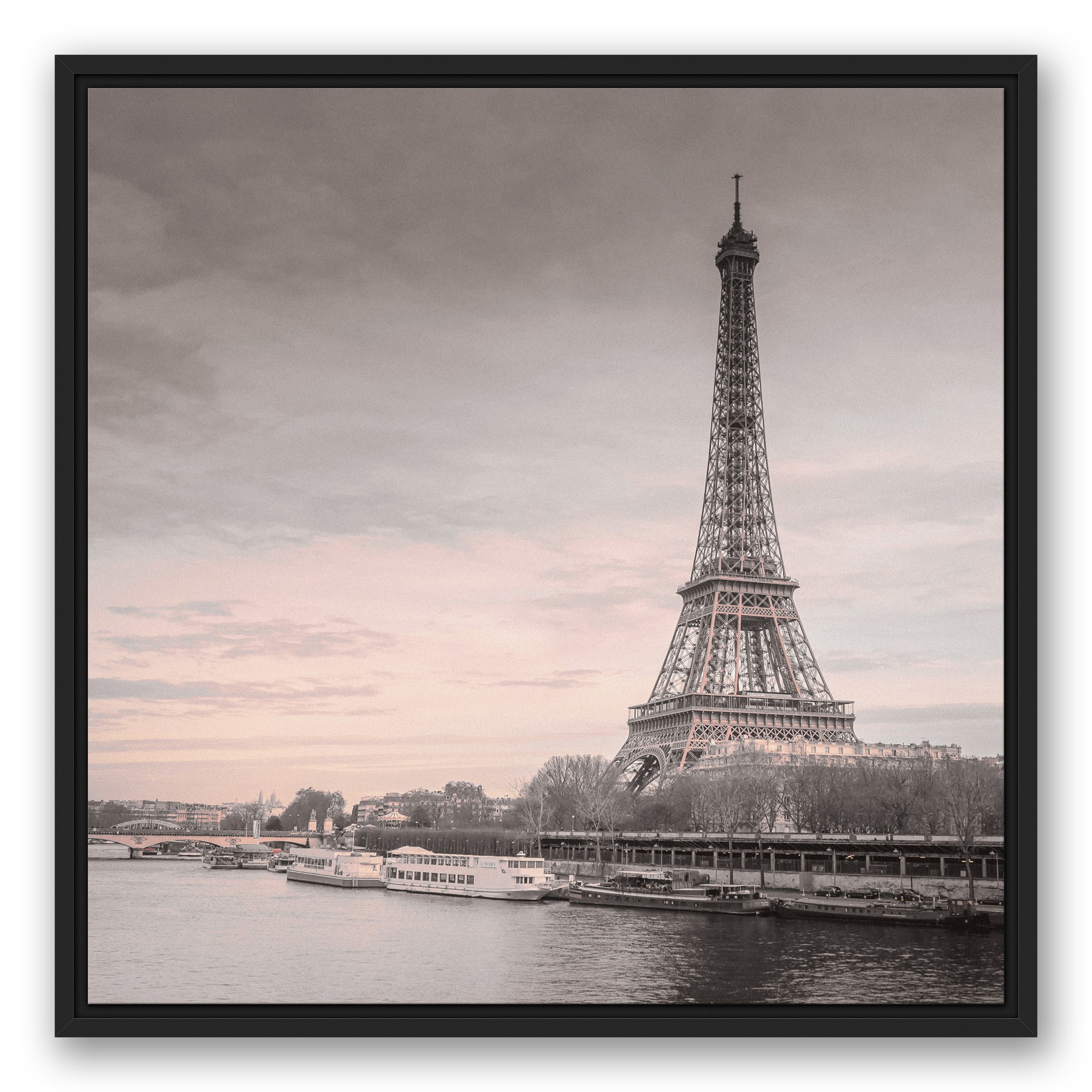 Blush Paris Sunrise 24x24 Black Floating Framed Canvas