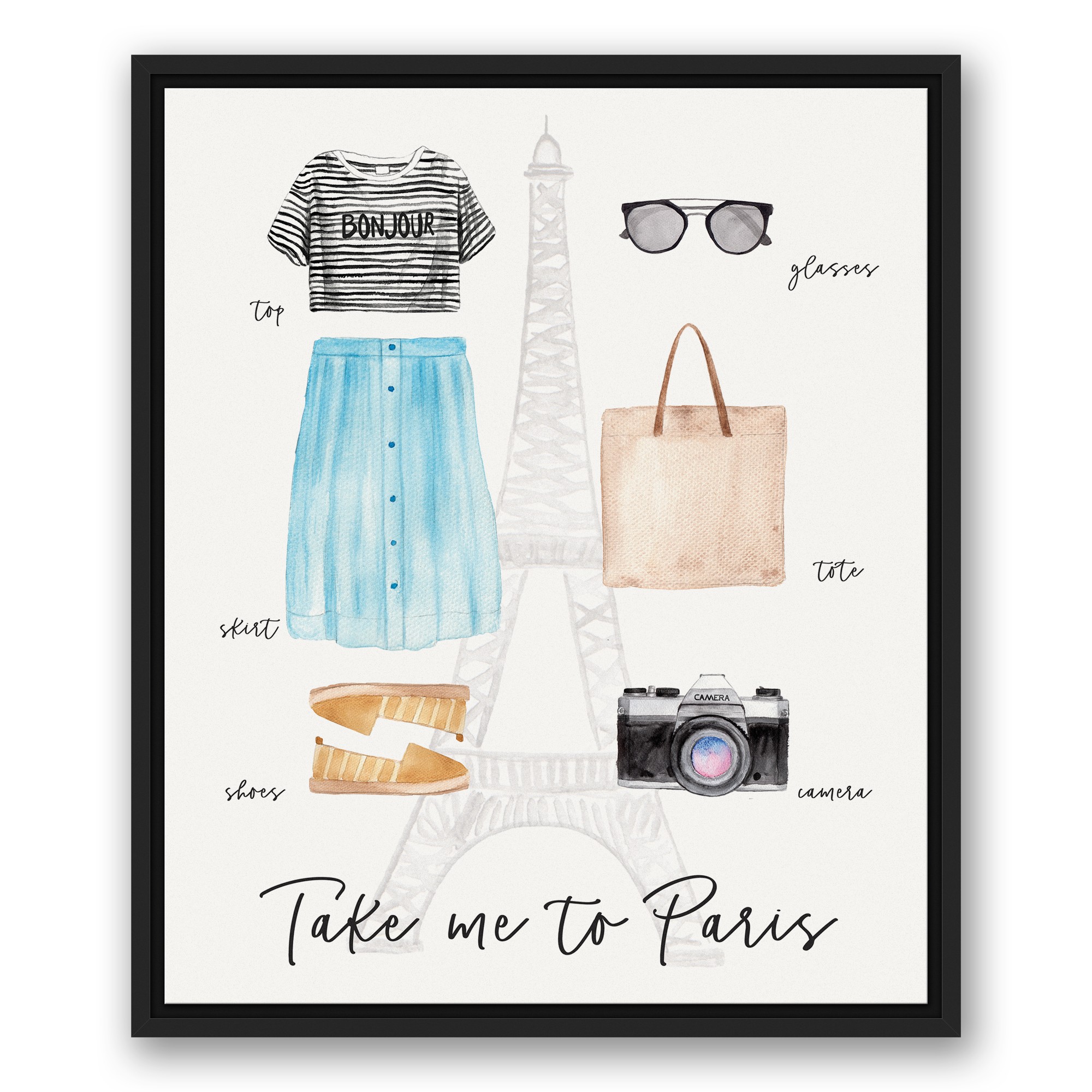Paris Outfit 20x24 Black Floating Framed Canvas