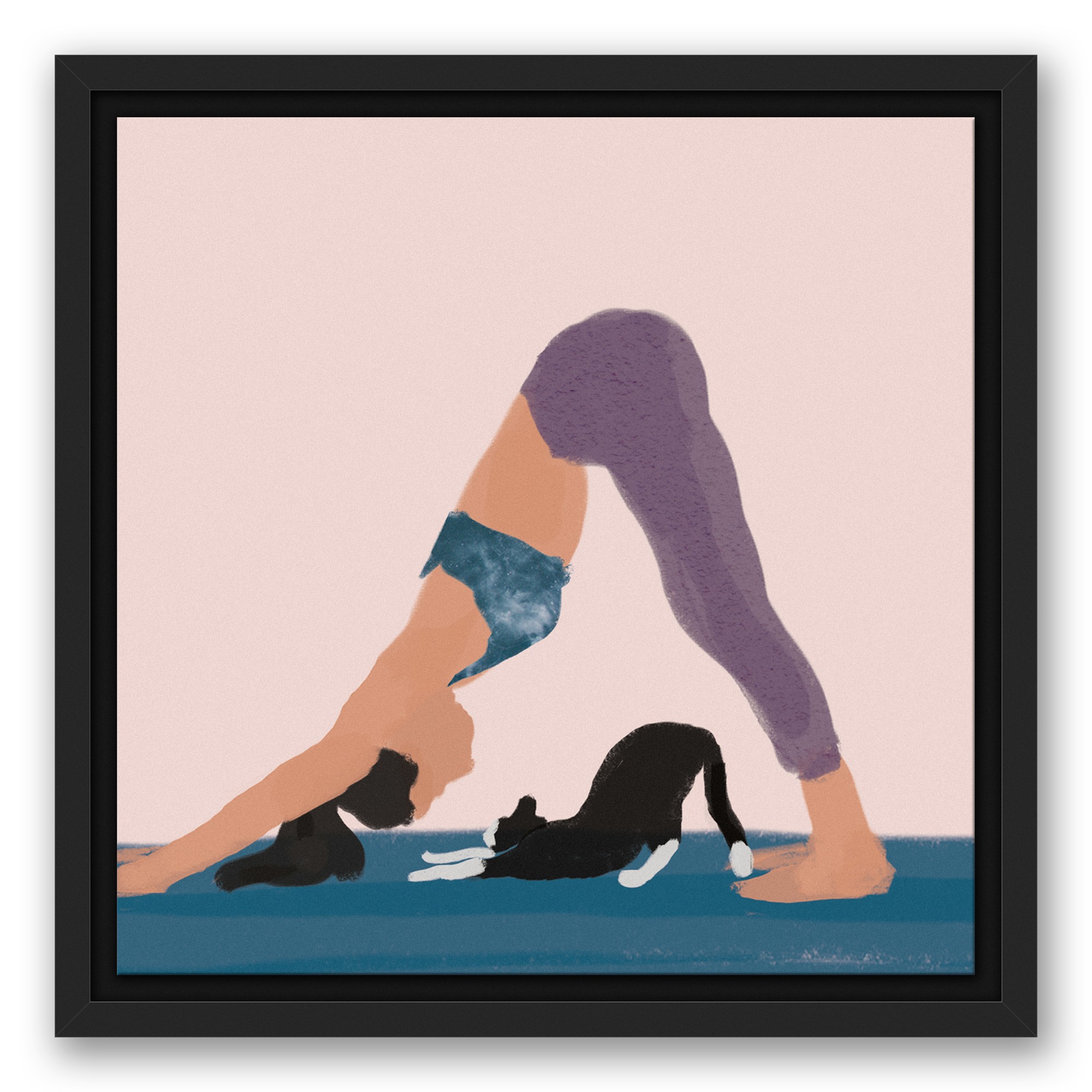 Cat Yoga 12x12 Black Floating Framed Canvas