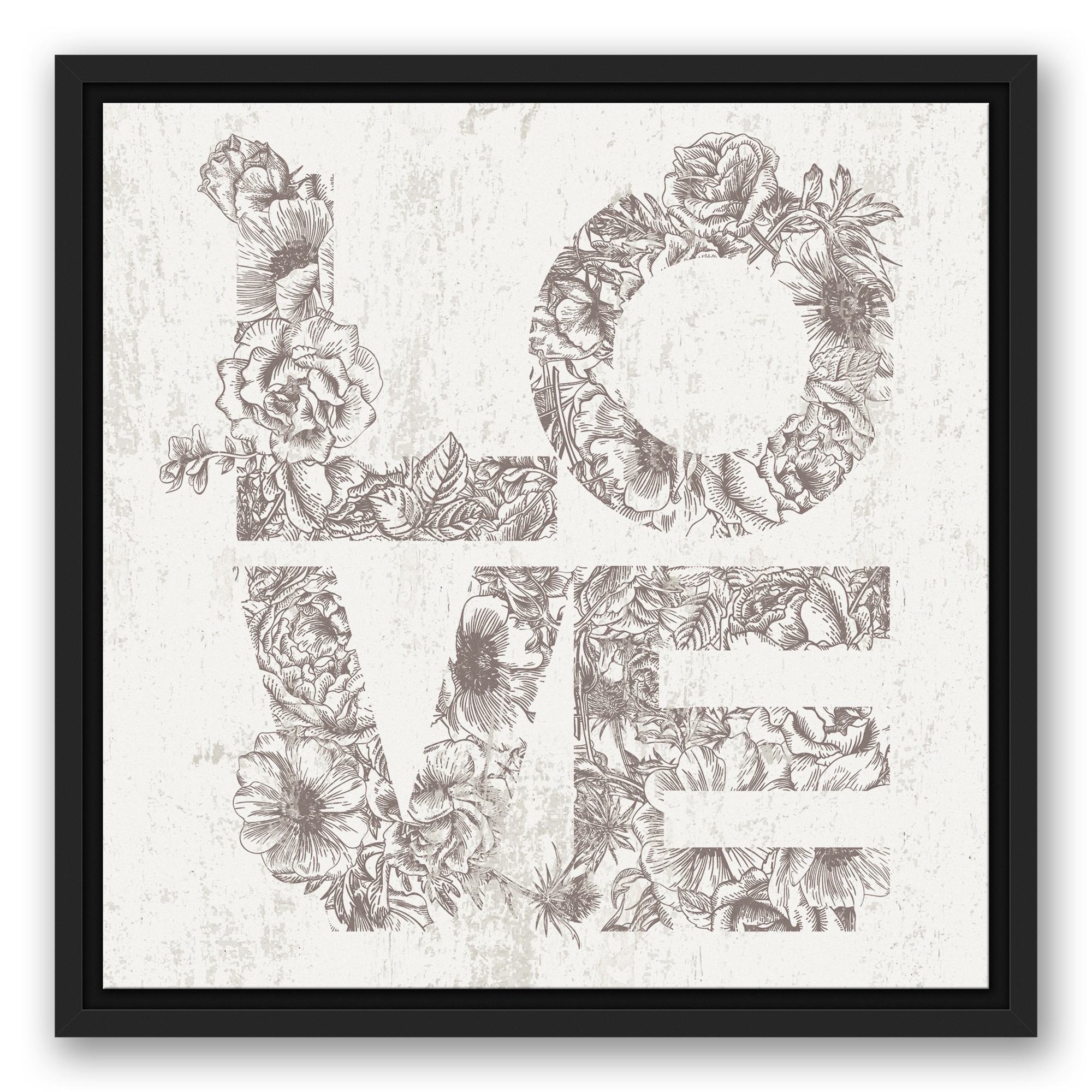 Love Floral 16x16 Black Floating Framed Canvas
