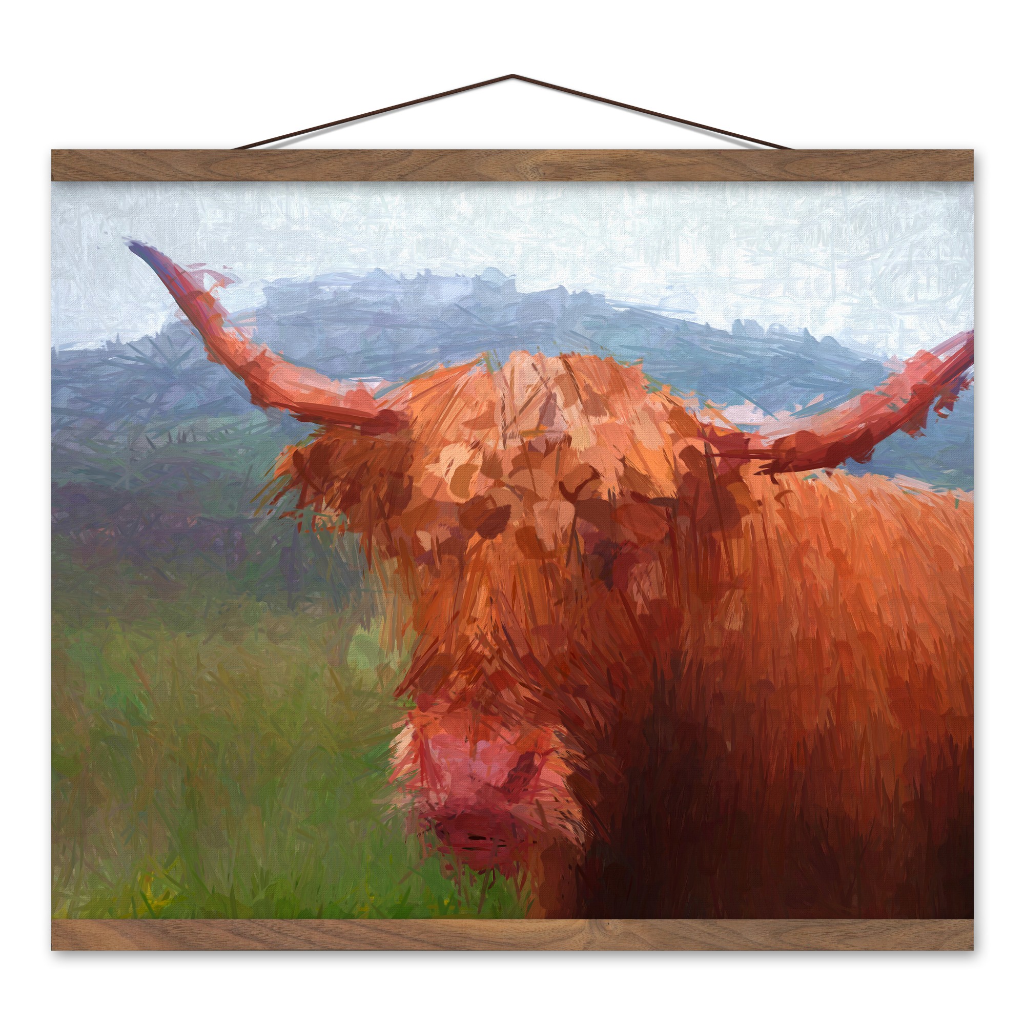 Abstract Hairy Cow 20x16 Teak Hanging Canvas