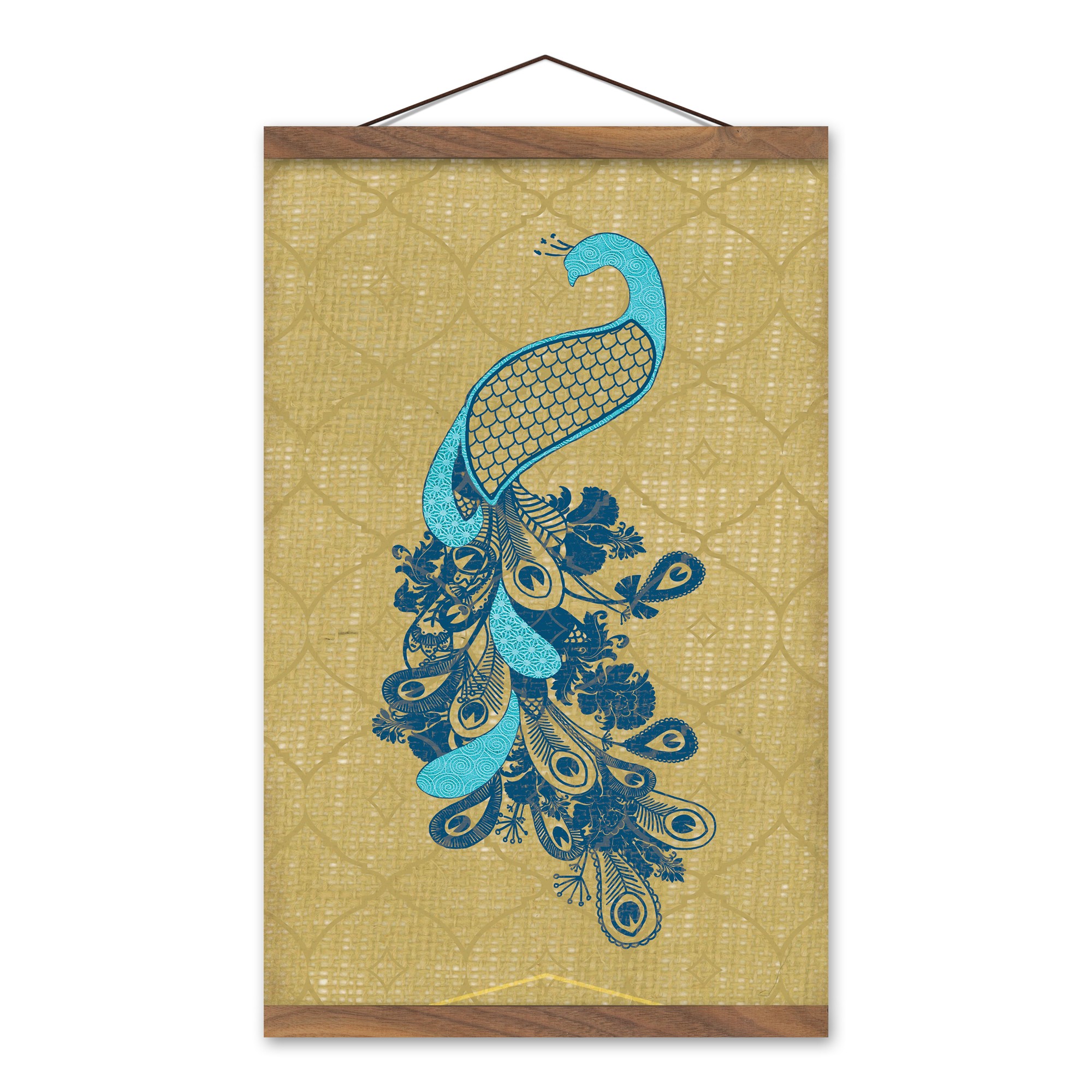 Regal Peacock Pattern 12x18 Teak Hanging Canvas