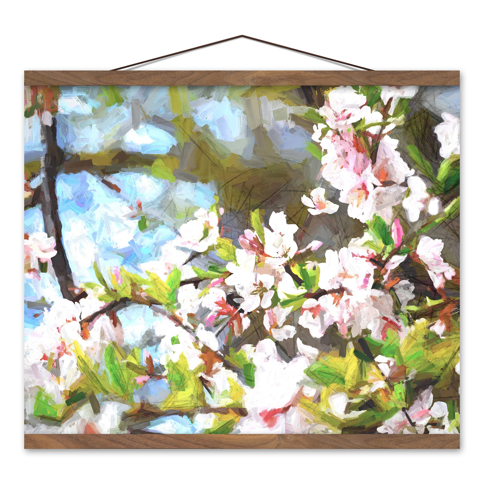 Sketchy Paint Blooms 16x20 Teak Hanging Canvas