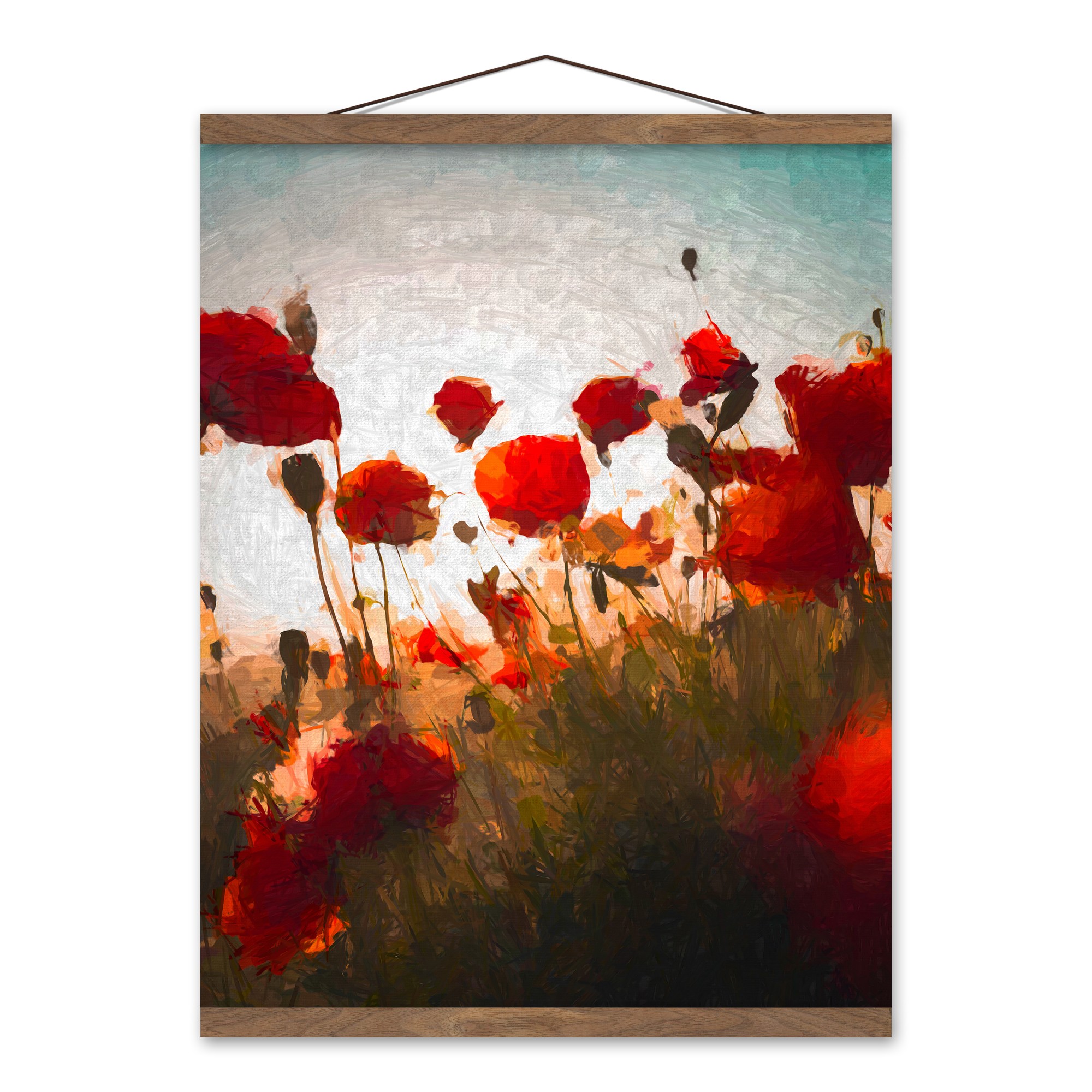 Warm Flower Field 20x16 Teak Hanging Canvas