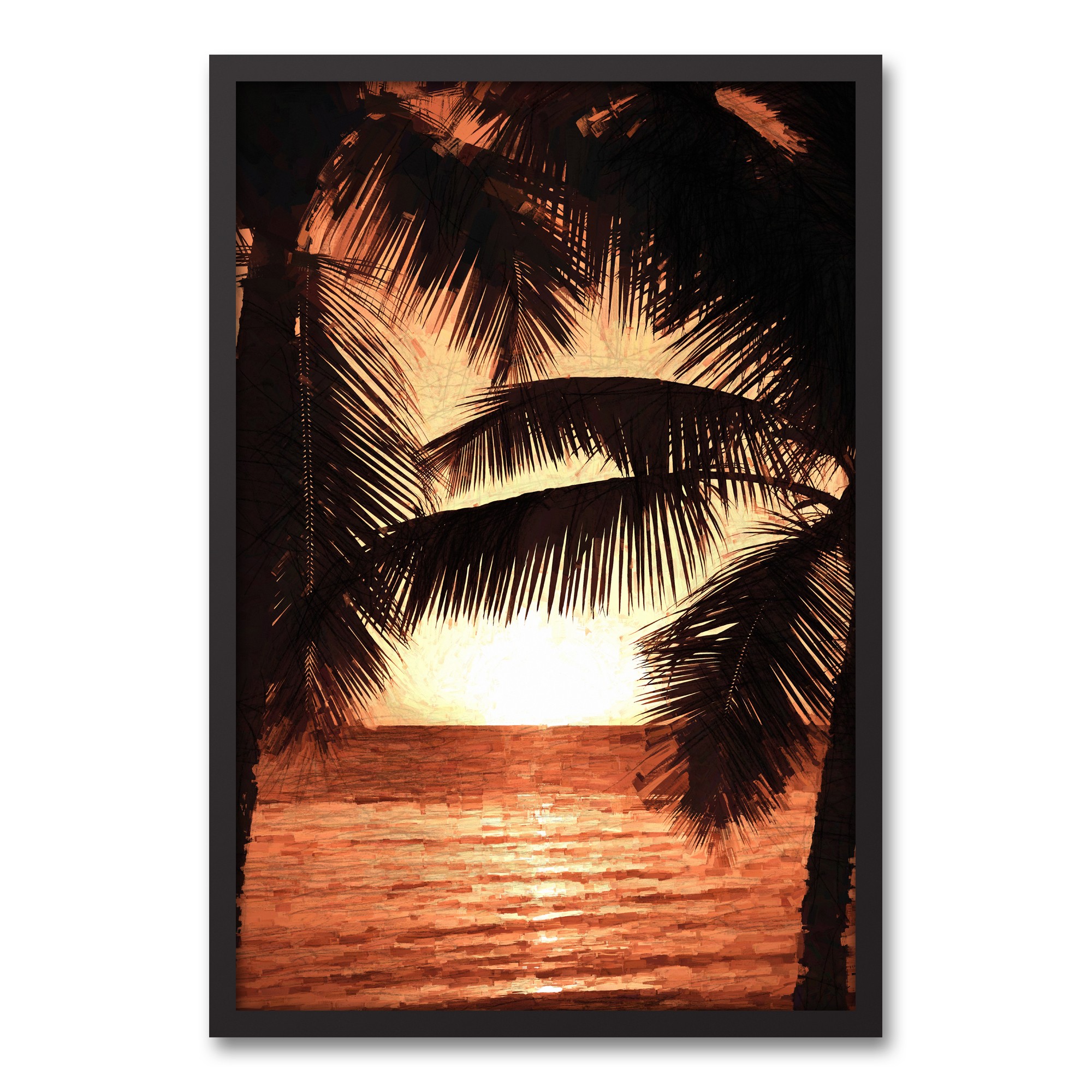 Orange Sunset Palms 20x30 Black Framed Canvas