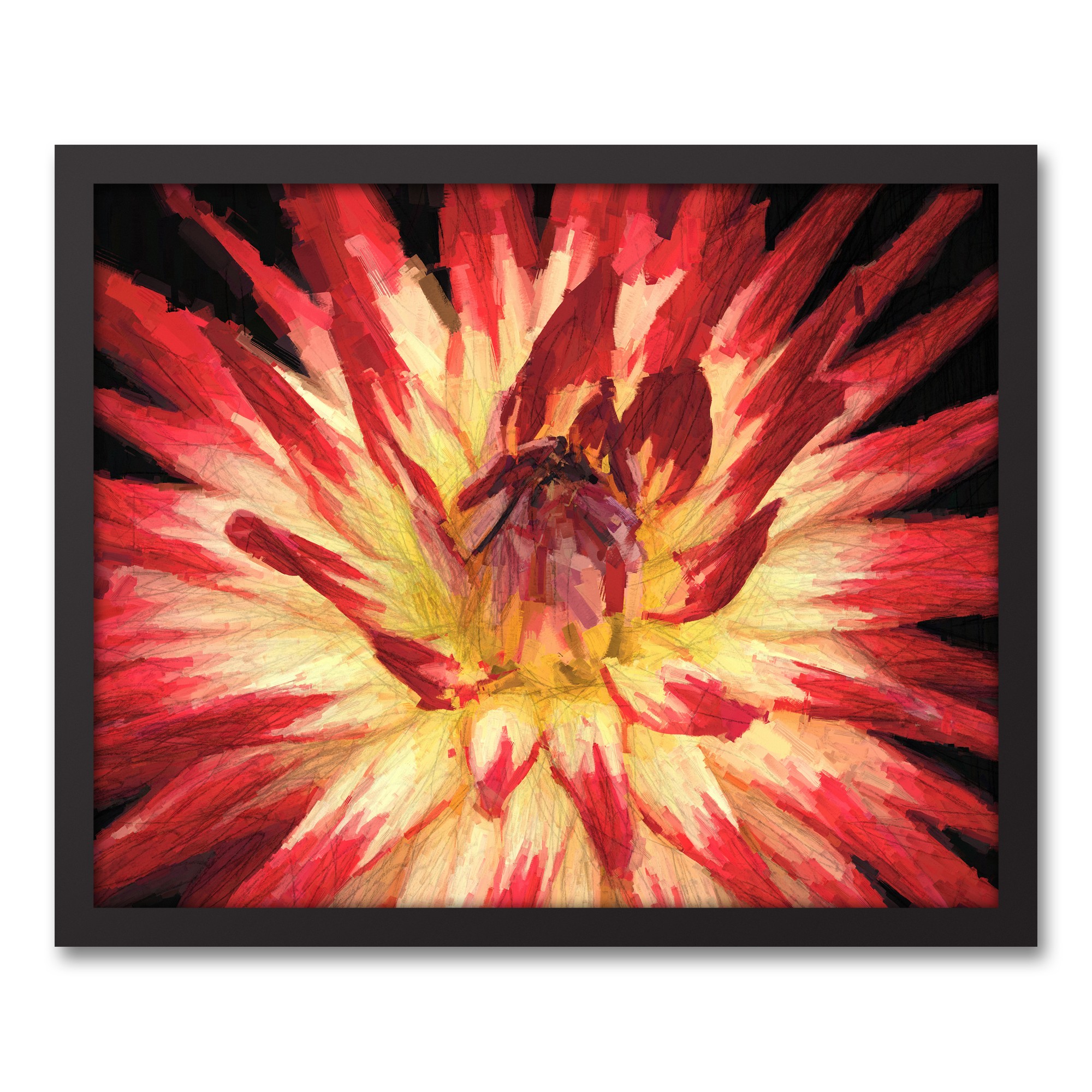 Floral Warm Burst 20x16 Black Framed Canvas