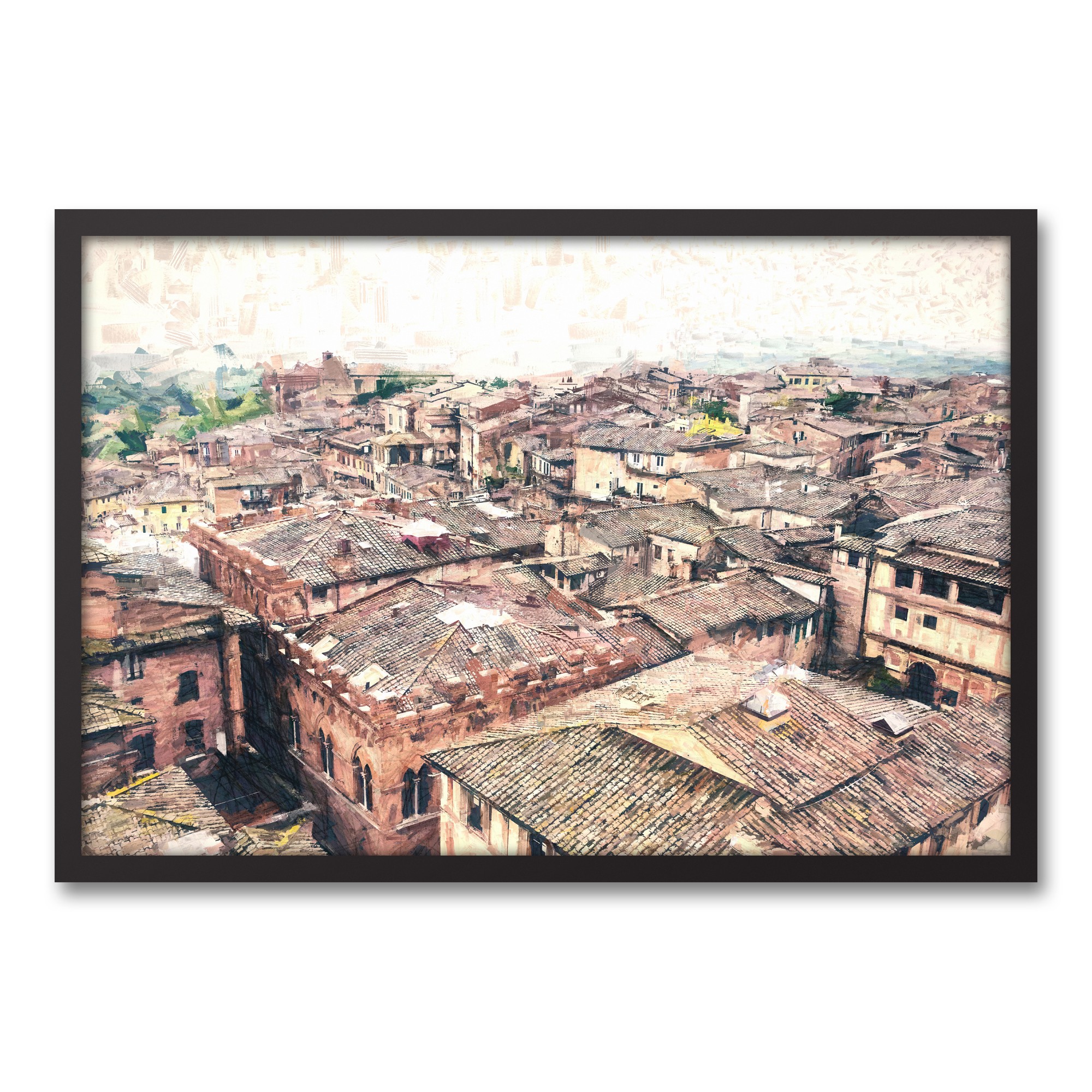 European Rooftops 30x20 Black Framed Canvas