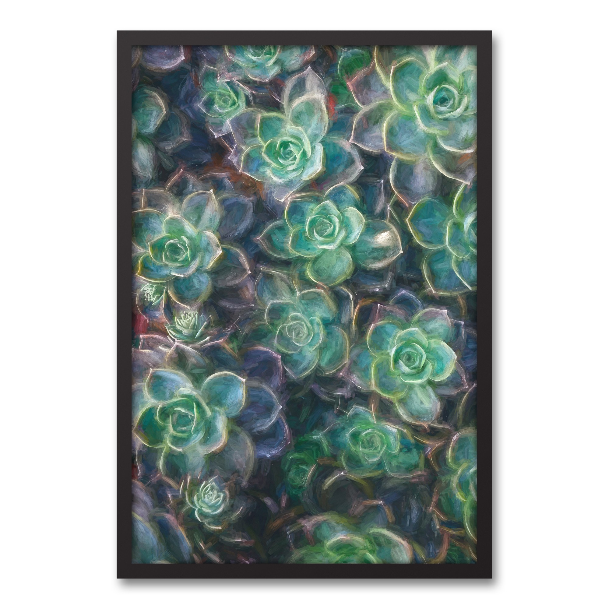 Glowing Succulents Paint 20x30 Black Framed Canvas