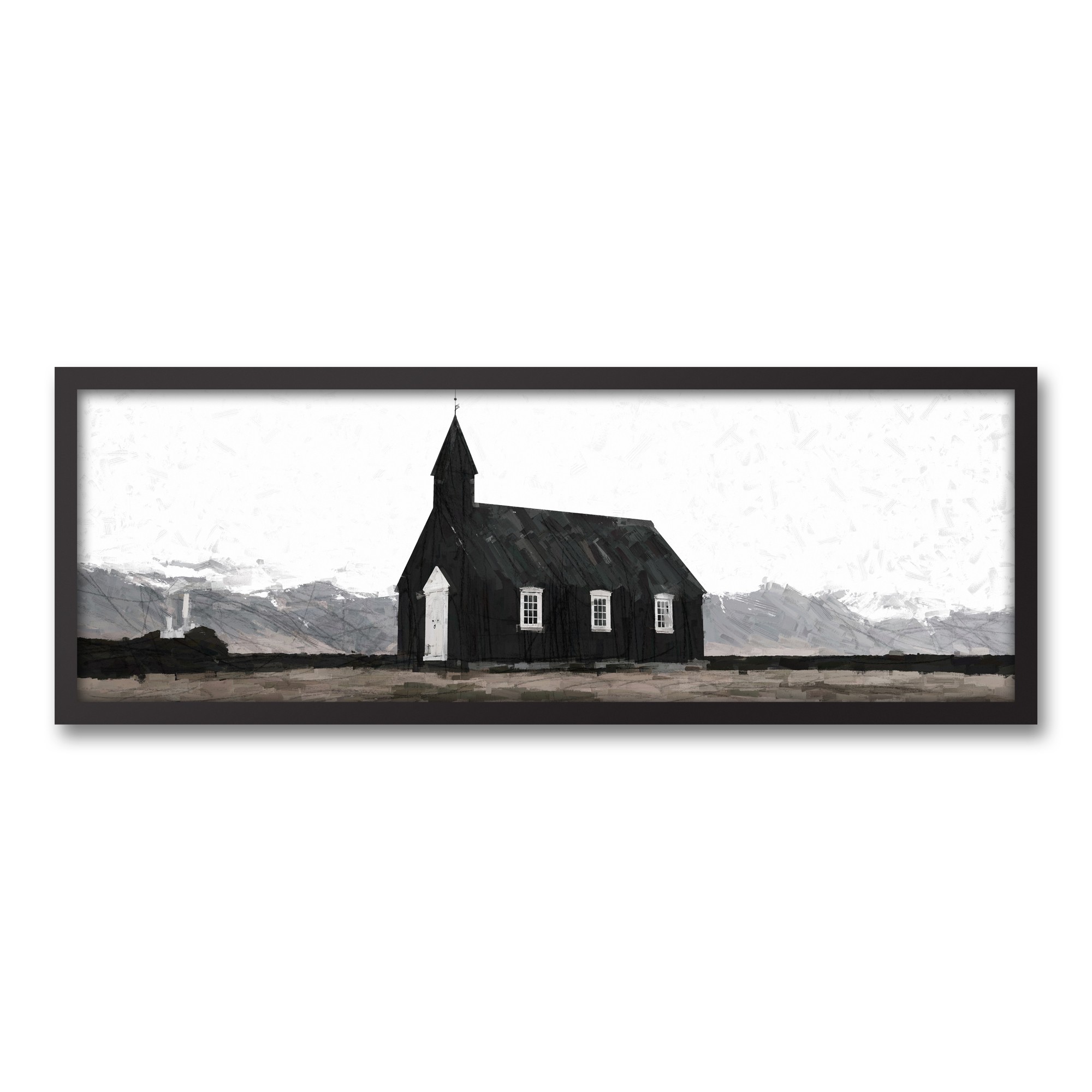 Dark Spooky Church 36x12 Black Framed Canvas