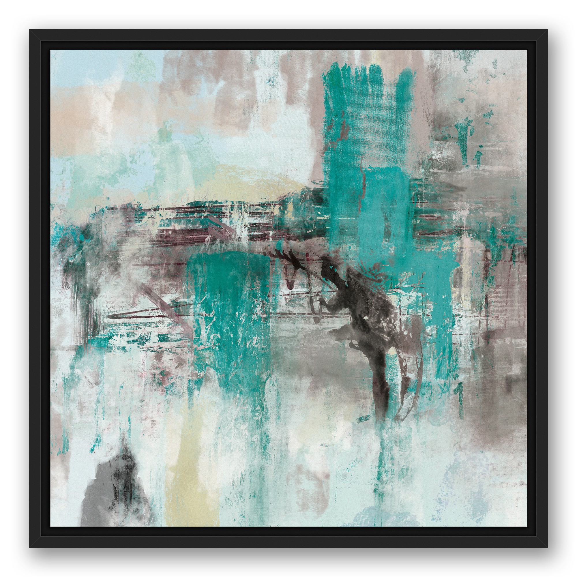 Teal Abstract 20x20 Black Floating Framed Canvas