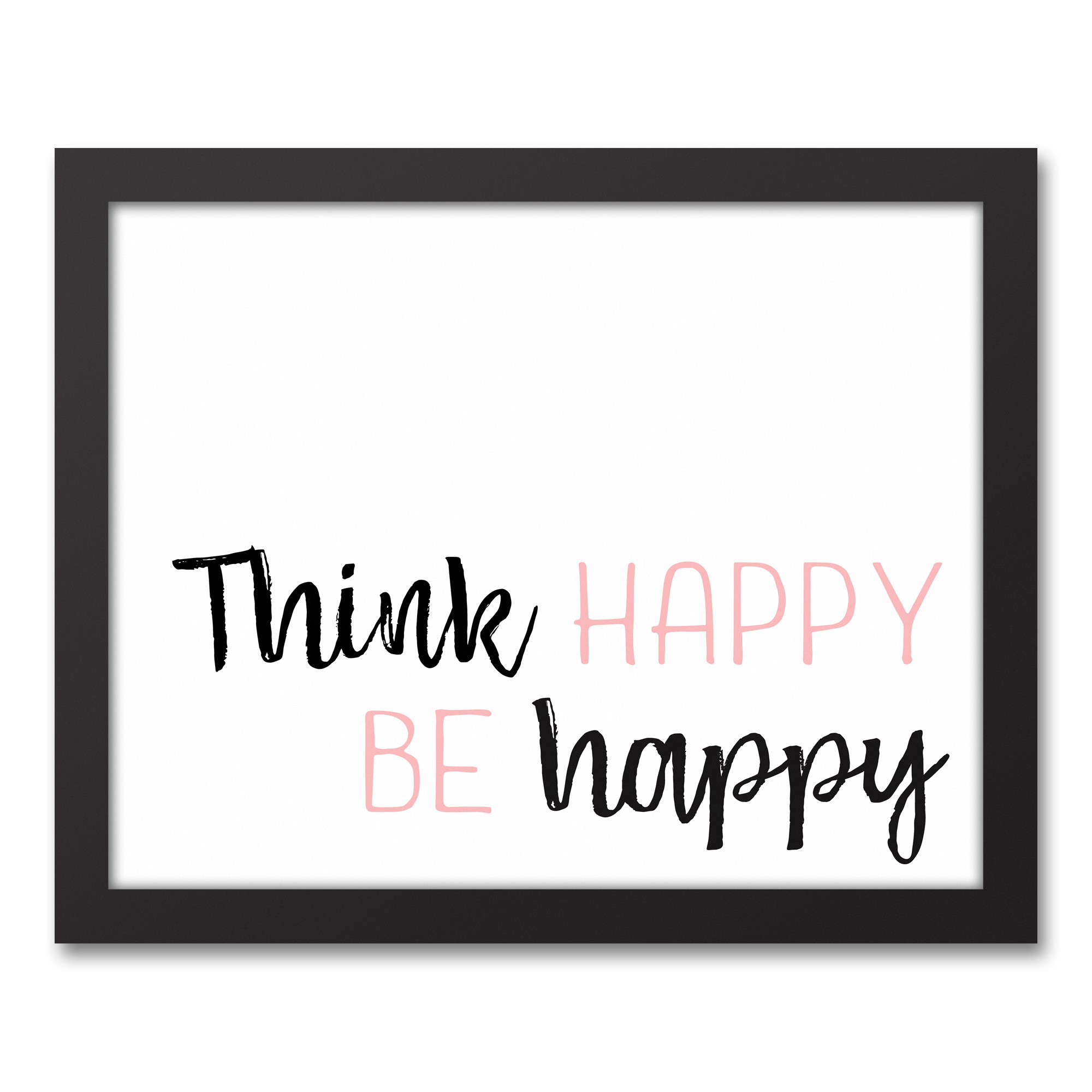 Think Happy Be Happy 14x11 Black Framed Canvas