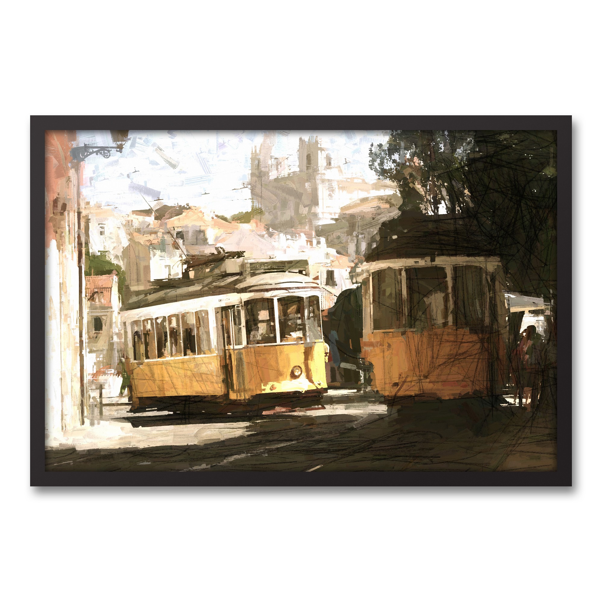 Yellow Railcars 30x20 Black Framed Canvas